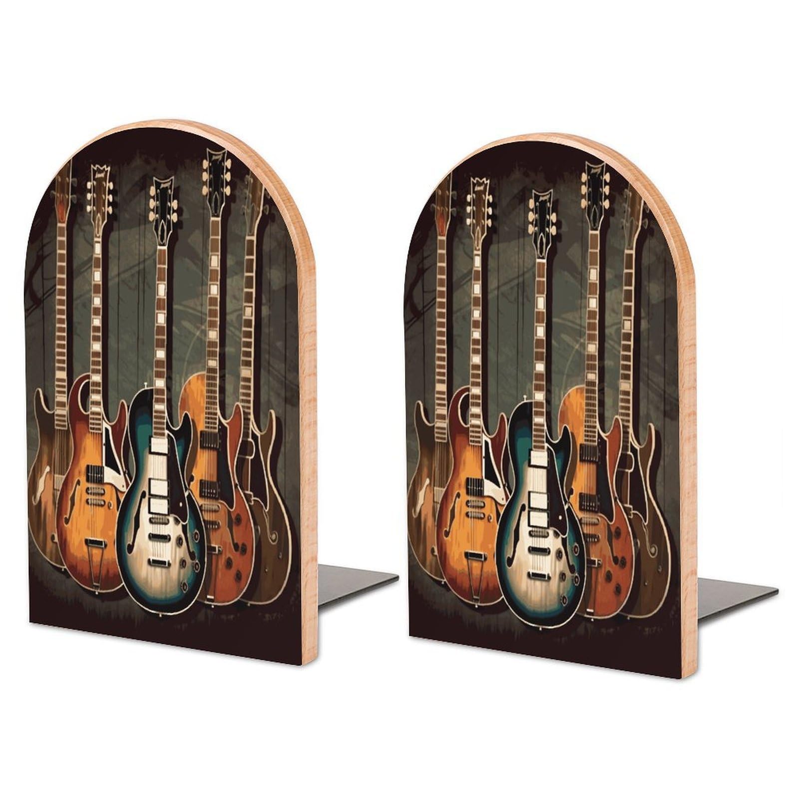 Guitars Art Wood Bookend for Shelves 1 Pair