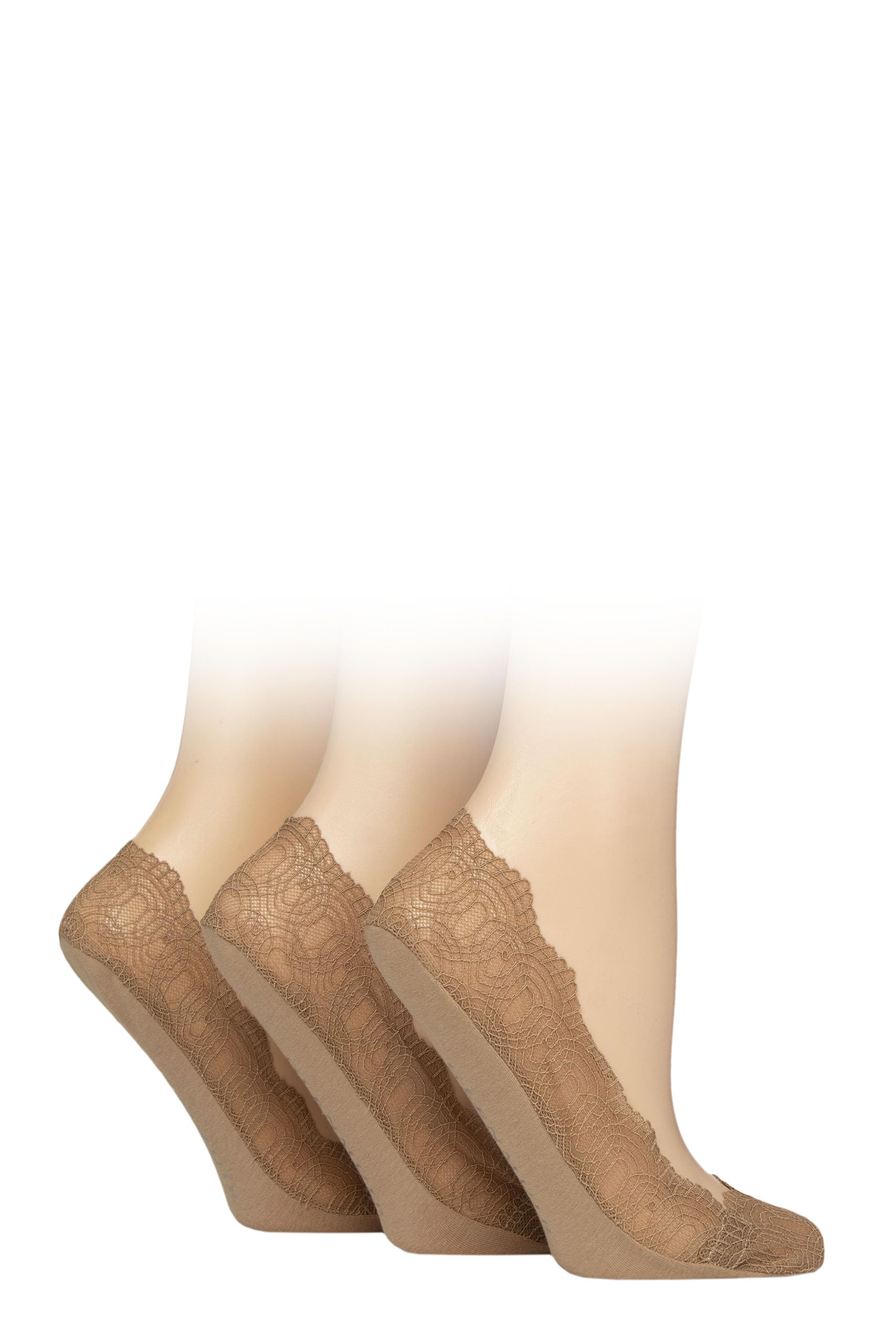 Glenmuir Women’s Lace Shoe Liner Socks – 3 Pair Lightweight Breathable No Show Trainer Socks, Soft Invisible Everyday Comfort Footwear – UK 4-8 Nude 2