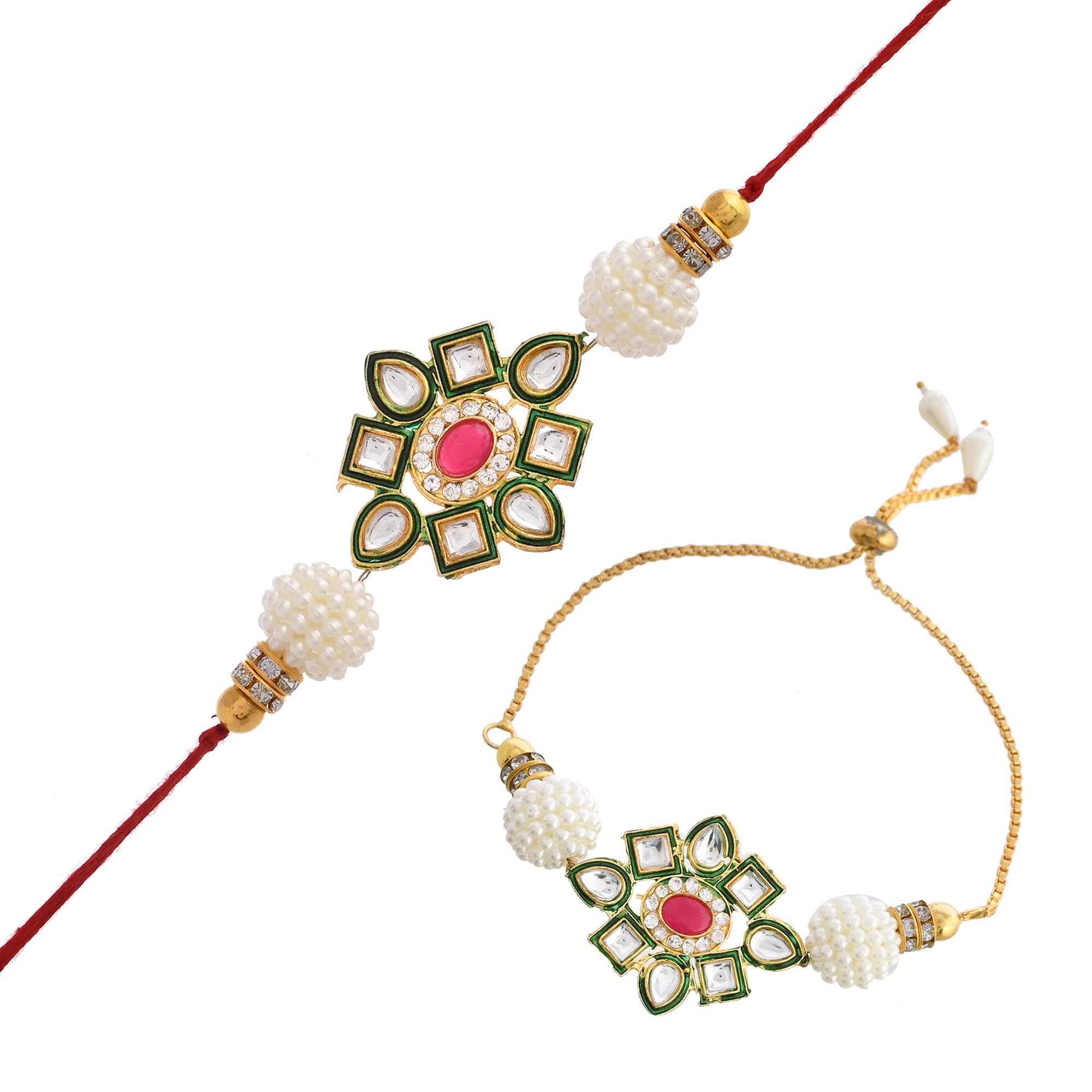 Pzyvelines Designer Stone and kundan With Pearl Rakhi Combo for Brother and Bhabhi with Roli Chawal (B0CBMR1TV8) Amazon Price History, Amazon Price Tracker
