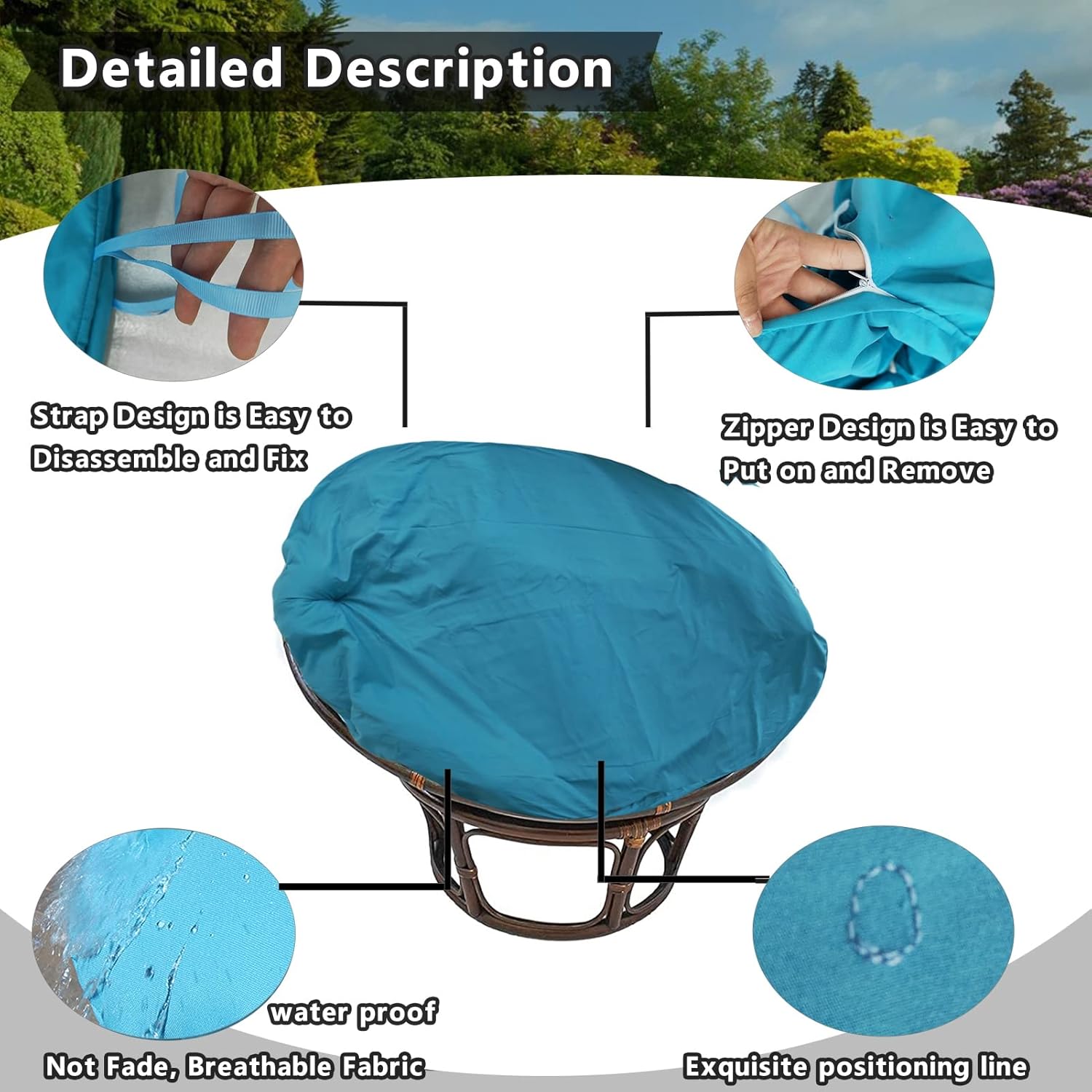 Papasan Cushion Cover, Papasan Slipcover, Papasan Chair Cushion Covers Only, Outdoor Indoor Cushion Waterproof Slipcover for Papasan Wicker Egg Chair,Waterproof h,63 * 63in