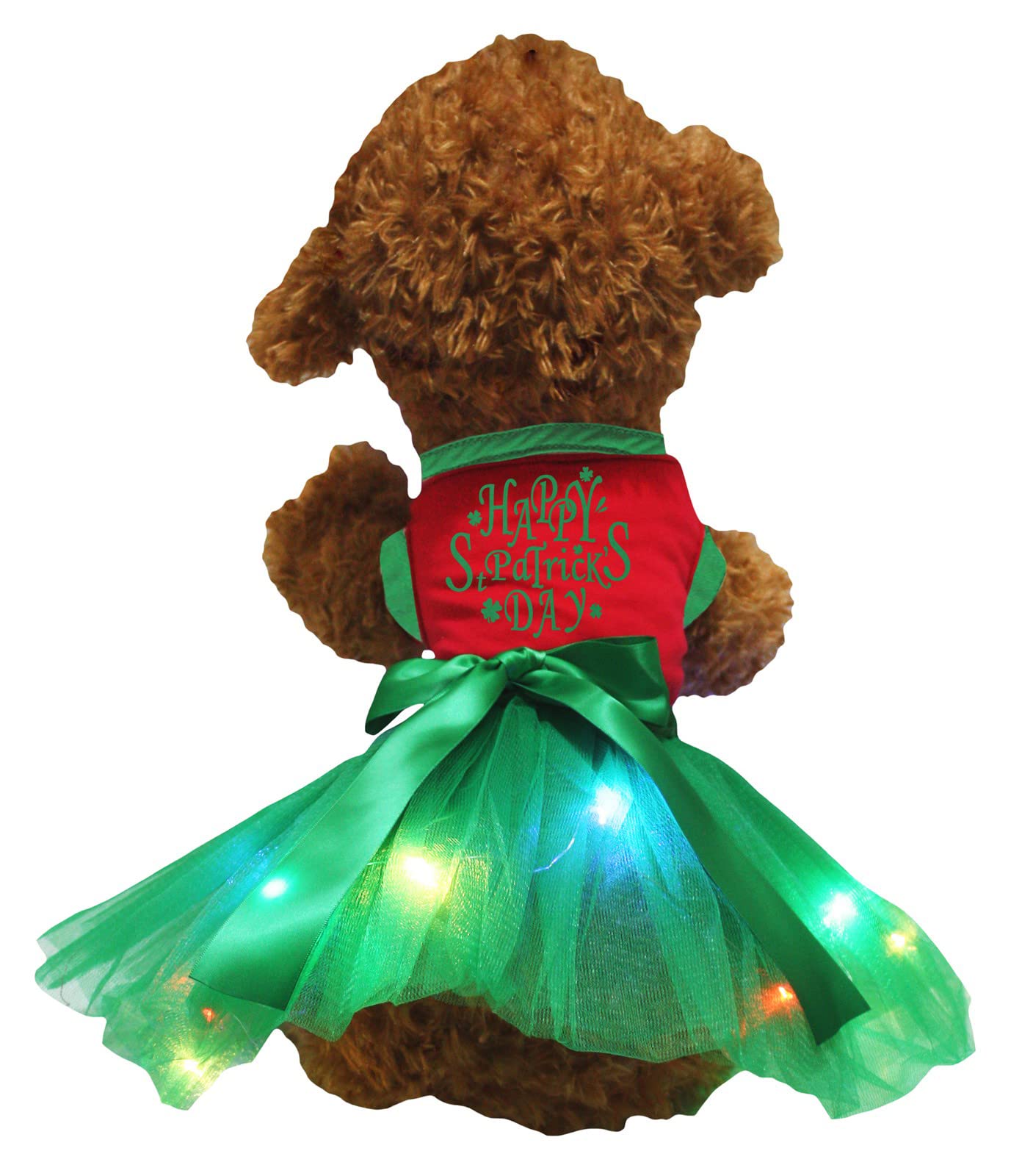 Robe pour chien à LED rouge et verte vêtement Saint-Patrick trèfle XL