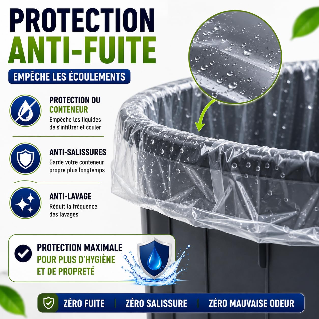 Bolsa de basura transparente de 240 litros | 50 bolsas de basura 240 l | Resistente (30 µ) | Para contenedores de basura 2 ruedas | Clasificación selectiva de residuos | Protección contra fugas - Anti