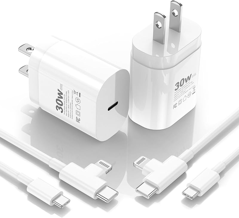 Cargador de 30 W para iPhone 17/16/15/14/13/12, bloque de carga rápida con cable C a tipo C y Lightning de 6 pies de largo. Carga rápida para todas las series iPhone/iPad y Galaxy (blanco 2)