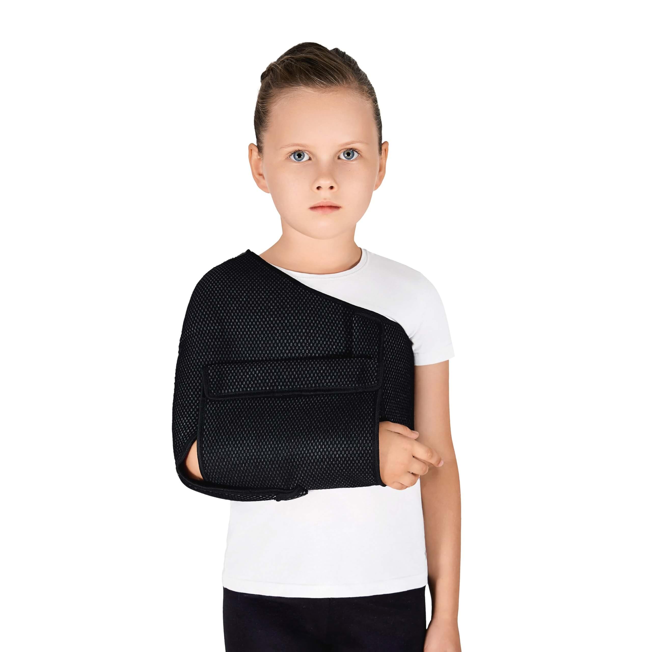 MEK Schulterbandage & Armschlinge (Gilchristverband) - Medizinprodukt aus der EU - Schulter Immobilisator zur Ruhigstellung bei Luxation, OP & Bruch - Links & Rechts, Damen/Herren, 4005 Schwarz (S)