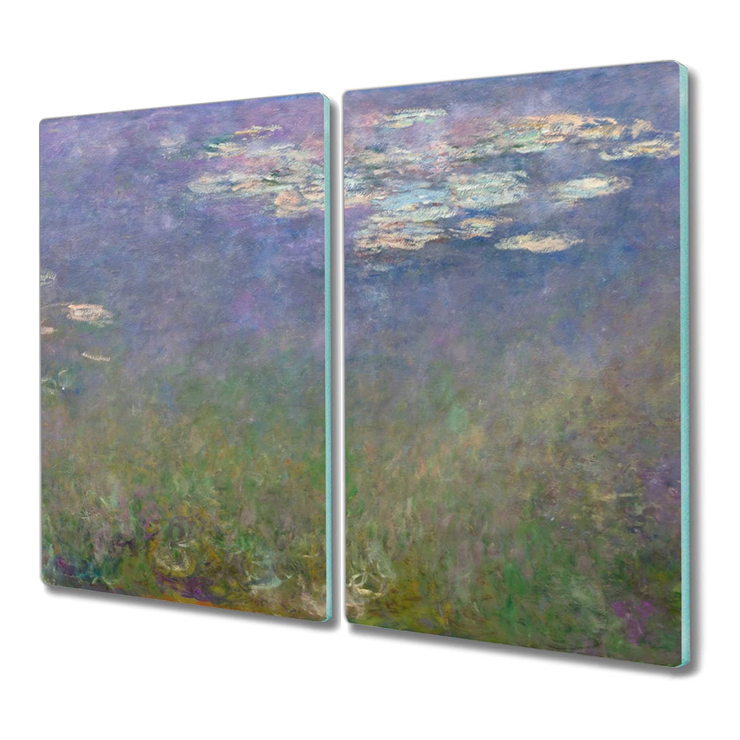Coloray 80x52 Hackbrett Kochplattenabdeckung Herdabdeckplatte Schneidebrett Küchenbrett - Monet Wasserlilien
