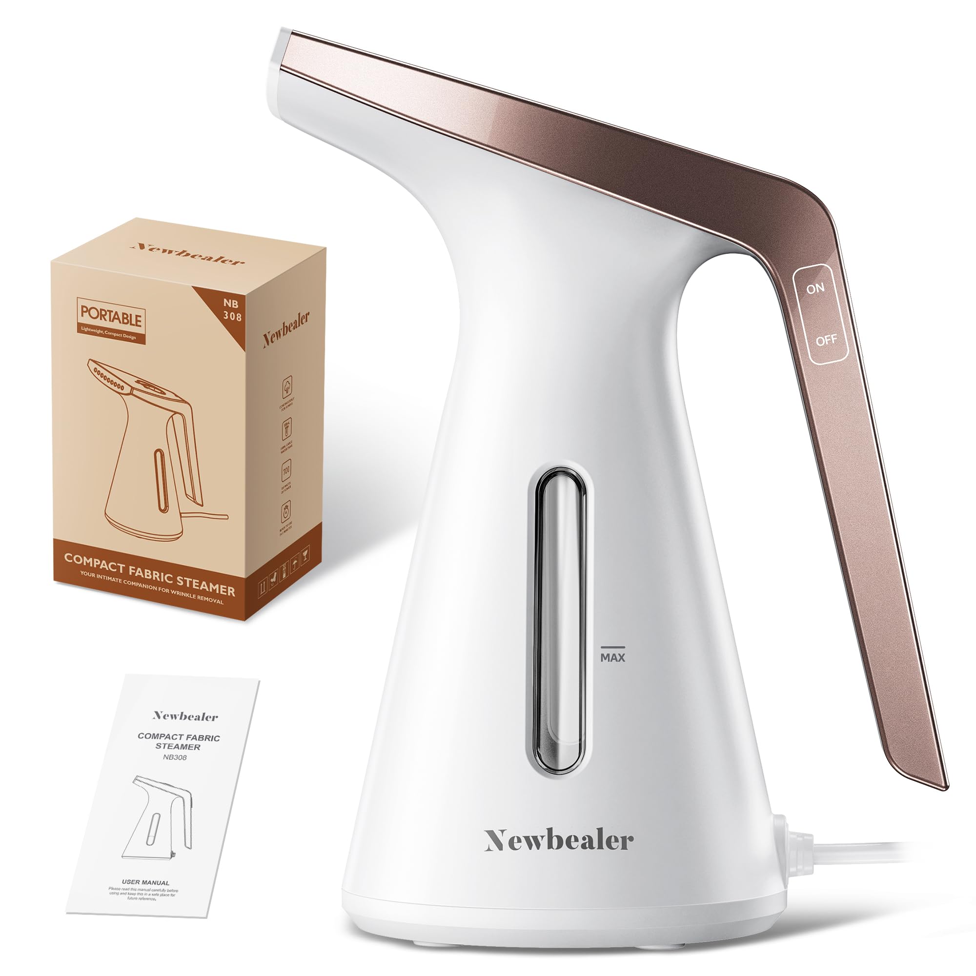 NewbealerHandheld Steamer for Clothes, Compact Fabric Wrinkle Remover, 700W, 180ml Vertical Steam Cleaner, Portable for Home/Travel (120V Only)