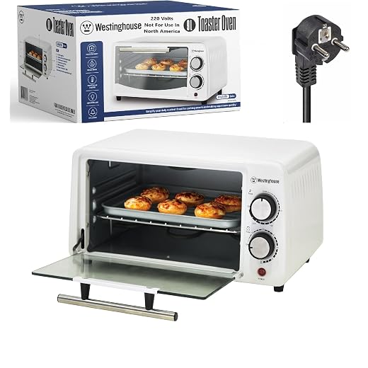 Westinghouse 220 Volt Toaster Oven with 4 Slices, 9 Liter Capacity, White Stainless Steel Bundle With Dynastar 220-240 Volts (NOT FOR USE IN USA)