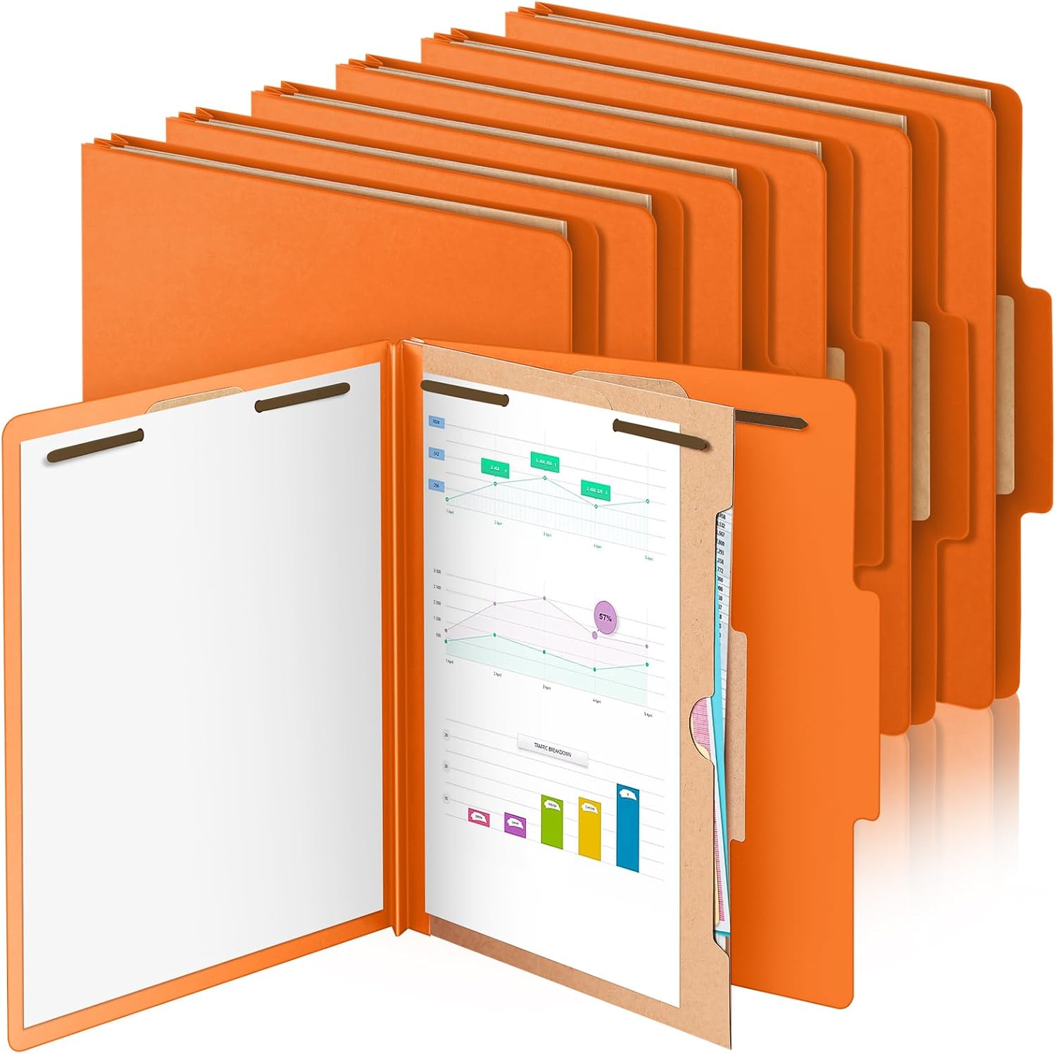 12 Pack Classification File Folders Bulk with Divider and 2" Expansion, Pressboard Folder with 2 Prong Fasteners for Employee Records Medical Charts Office Document Organization(Orange)