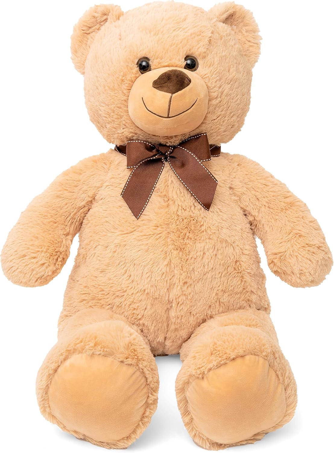 PRESTIGE & DELUXE Oso de peluche gigante 100 cm beige con lazo – Oso de peluche suave XL – Idea de regalo para San Valentín, cumpleaños, niños y novia