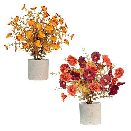 2 Packs Artificial Plants in Pot, Autumn Bathroom Home Decor,Orange