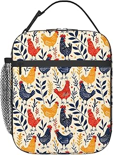 Reusable Chicken Lunch Box for Kids Girls Boys Women Adult, Insulated Rooster and Hen Farmhouse Lunch Bag,Polyester Cooler Handbags Case for School Picnic Work Travel Beach or Hiking