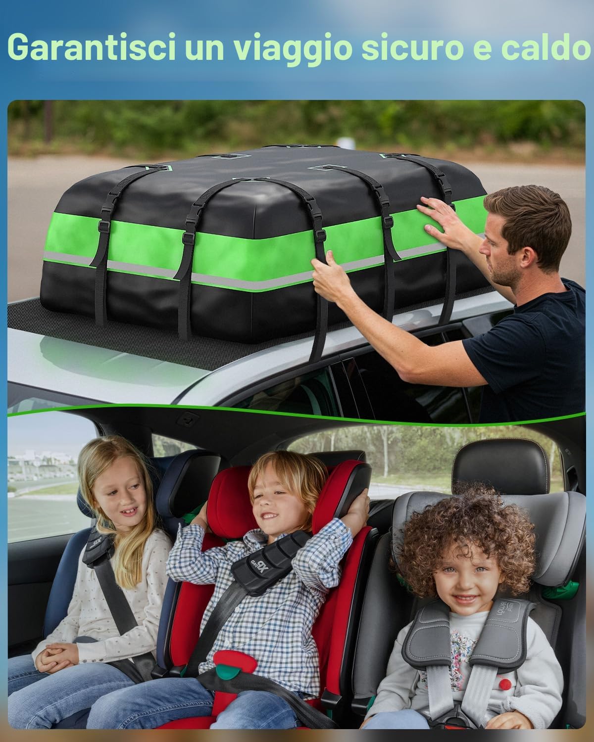 Borsa da Tetto per Auto 595 L Box da Tetto Auto Pieghevole Impermeabile 1000D Oxford con 6 Cinghie Robuste 2 Serrature Codice Tappetino Antiscivolo e Borsa Portaoggetti per Auto SUV Pickup Viaggi