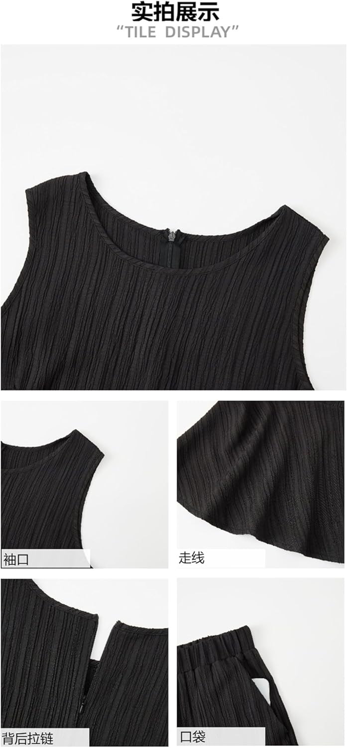 Women's Large Size Sleeveless Ruffle Top Wide Leg Pants Two-Piece Set, Woman Sleeveless Top Capri Pants Travel Outfits