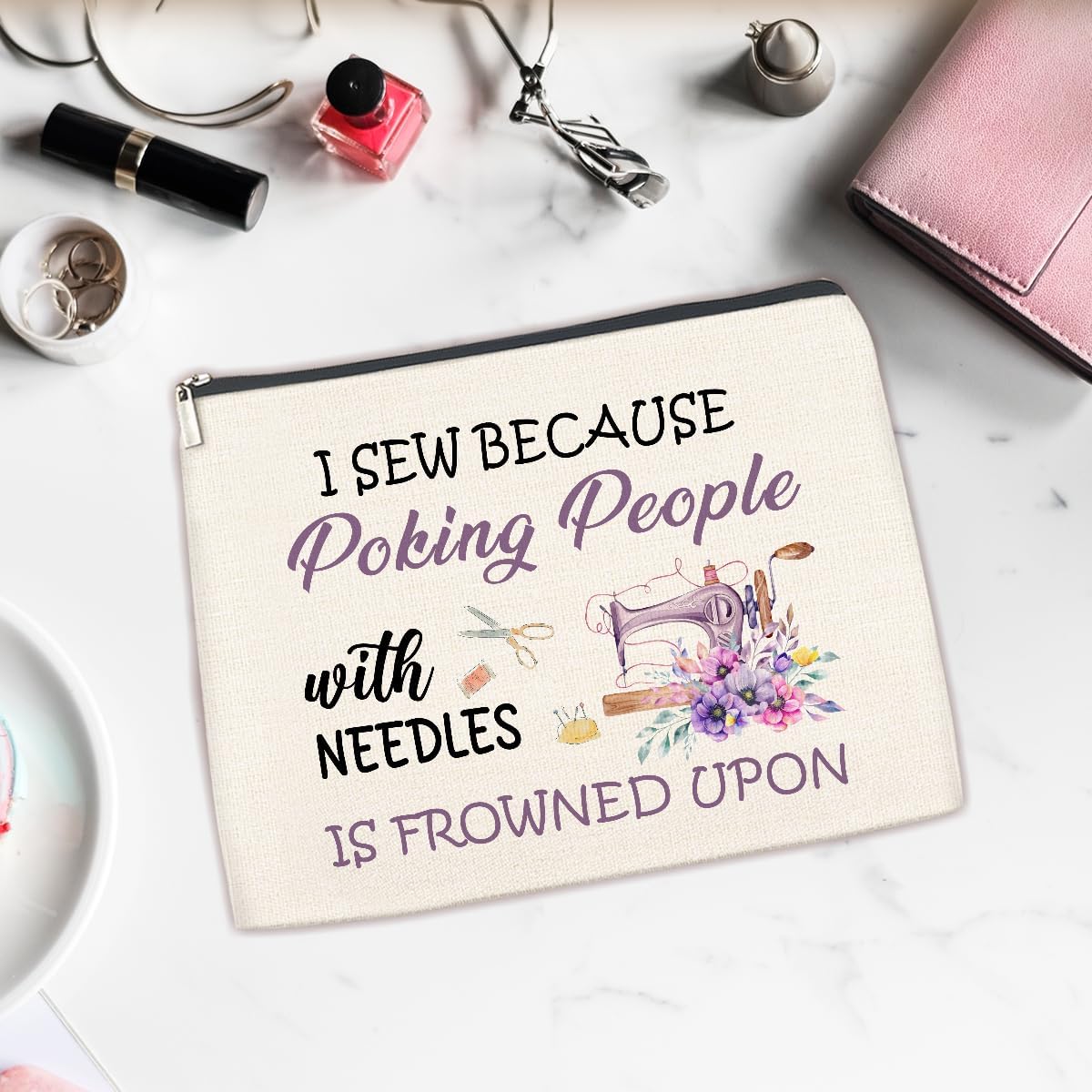 Sewing Christmas Gifts Makeup Bag Sewing Lover Gifts for Women Mom Grandma Cosmetic Bag Travel Toiletry Pouch for Purse - Image 4