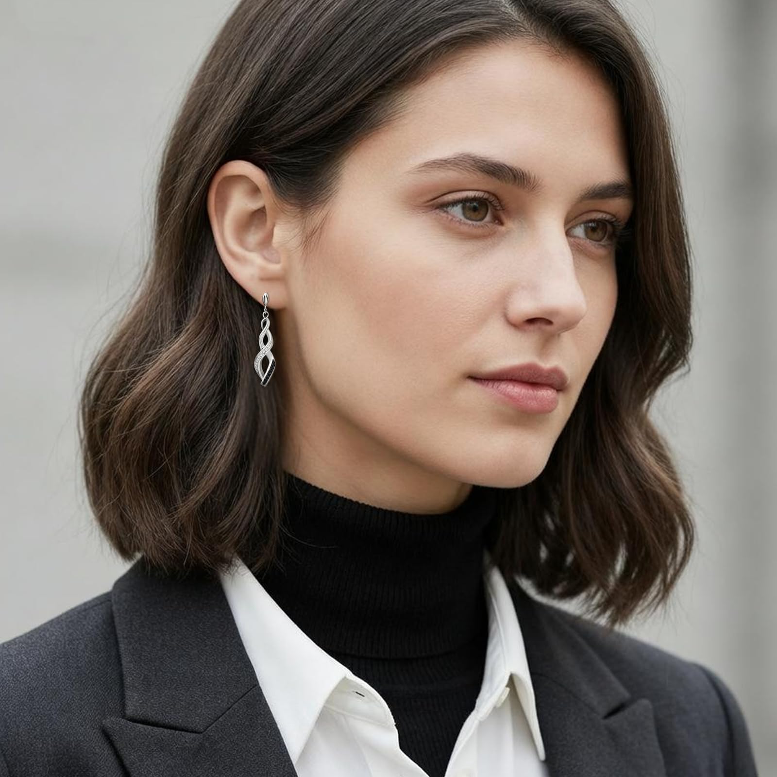 Ohrringe Silber 925 Hängend Lang mit Zirkon und Schwarzem Spinell Minimalistisch Geometrie Zweifarbiger Glitzer Ohrringe Hypoallergen Geeignet für den Alltag hängeohrringe Damen Modeschmuck