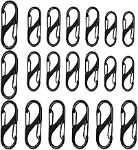 20 Stück S Karabiner, 50mm/40mm/31mm Metall Doppelkarabiner 8 Förmiger Karabiner Karabinerhaken für Camping Zuhause Wandern(Schwarz)