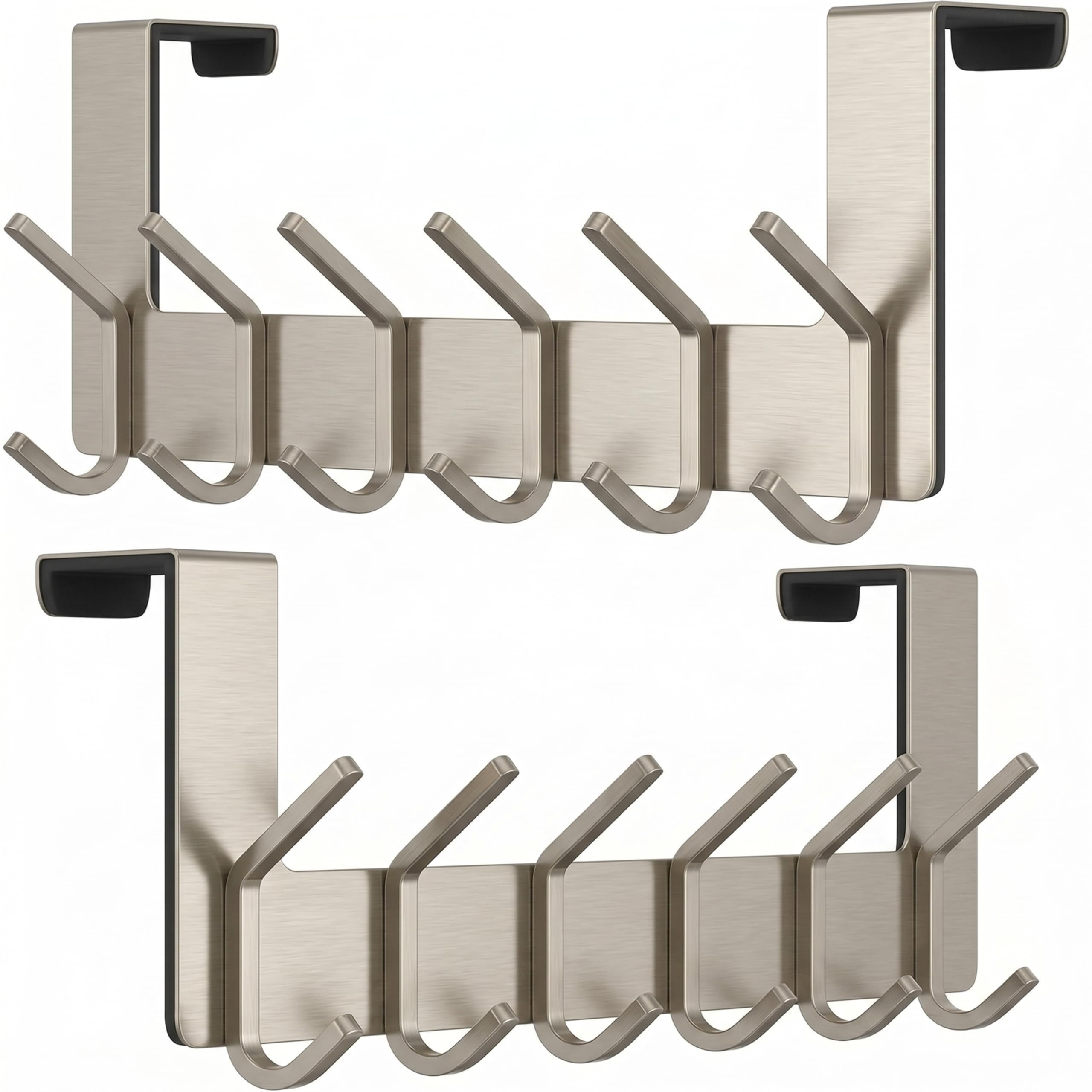 Türhaken aus gebürstetem Nickel, robuster Edelstahl-Türhänger mit 6 Doppelhaken zum Aufhängen von Handtüchern, Mänteln, Bademänteln, Hüten, Taschen, kein Bohren über der Tür, Handtuchhalter für