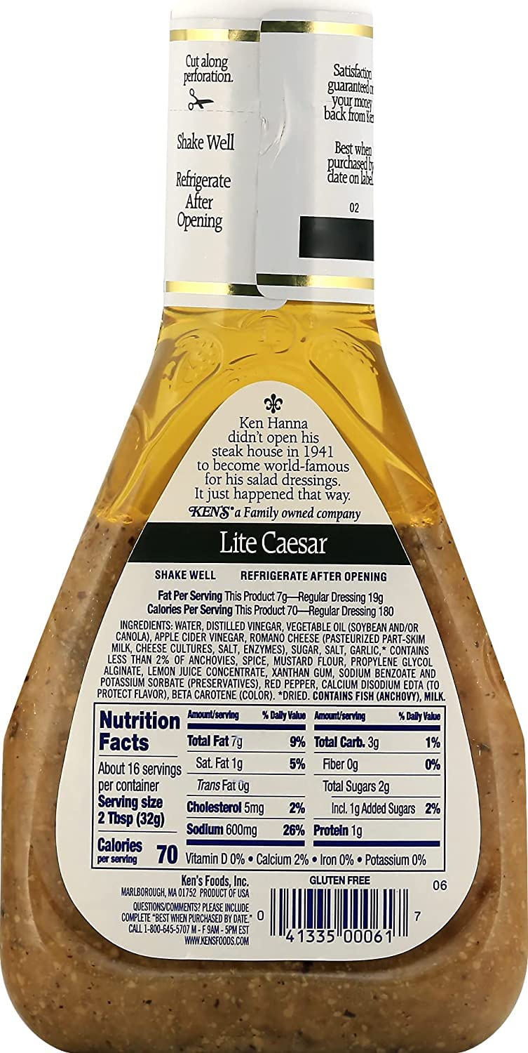 Amazon.com : Ken's Steak House Variety, 1 Ken's Steak House Lite Ceasar  Dressing, 16 FL OZ, 1 Ken's Steak House Simply Vinaigrette Caesar Dressing,  16 FL OZ, 1 CT : Grocery & Gourmet Food