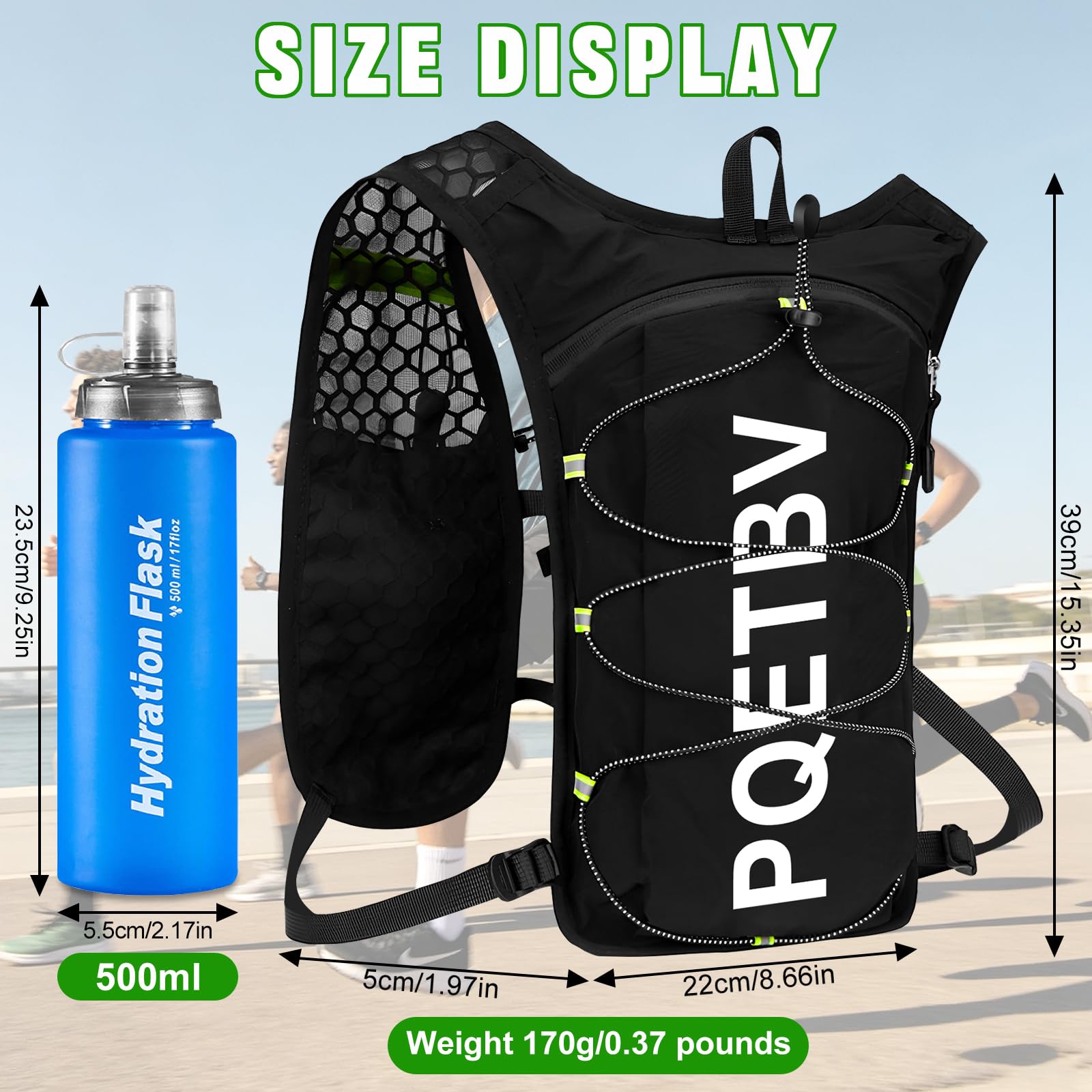 Sac Hydratation Trail, Gilet d'hydratation de Course avec Bouteille d'eau de 500 ML, Sac à Dos de Course Réglable et Réfléchissant et Léger pour Marathon, VTT, Cyclisme, Randonnée, Plein Air