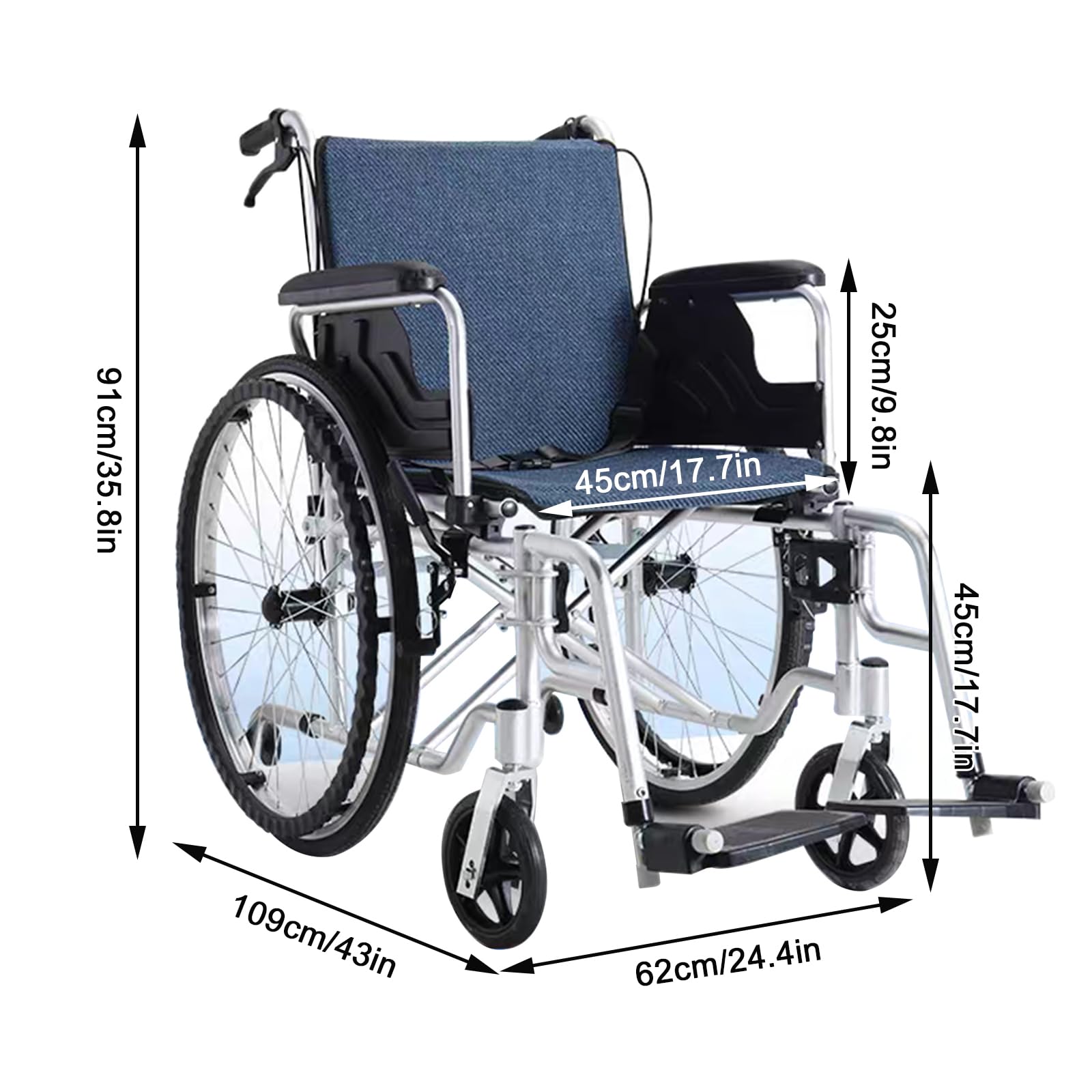 Sedia a rotelle Pieghevole - Carrozzina disabili ad autospinta,Sedia A Rotelle Pieghevole Leggera in Alluminio,Sedia a rotelle da transito,Sedile 45cm