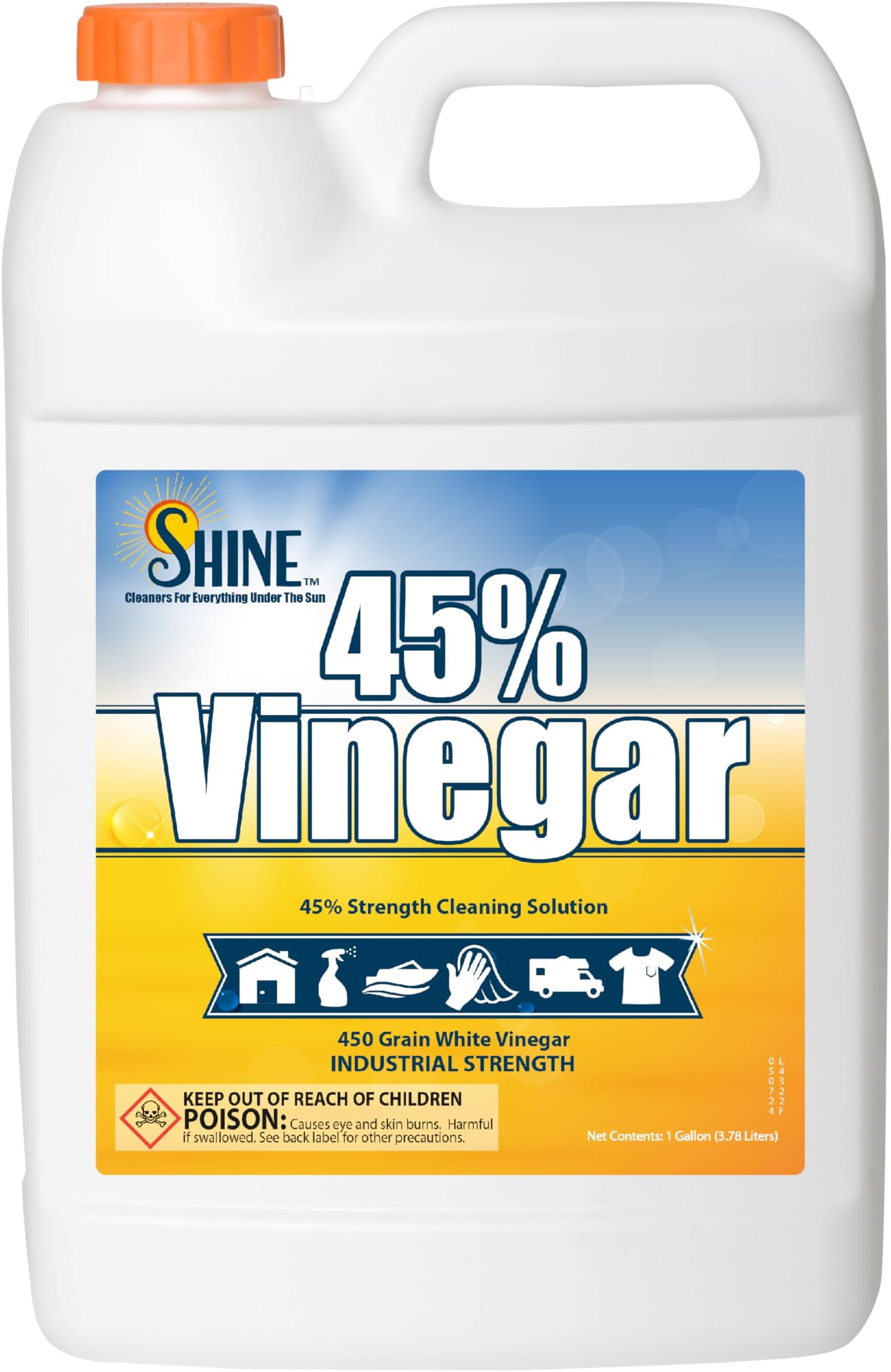 Energen of Carolina 45 Percent White Vinegar, 450 Grain Vinegar Concentrate, 1 Gallon of Natural Concentrated Industrial Vinegar, 1 Gallon (128 Fl oz )