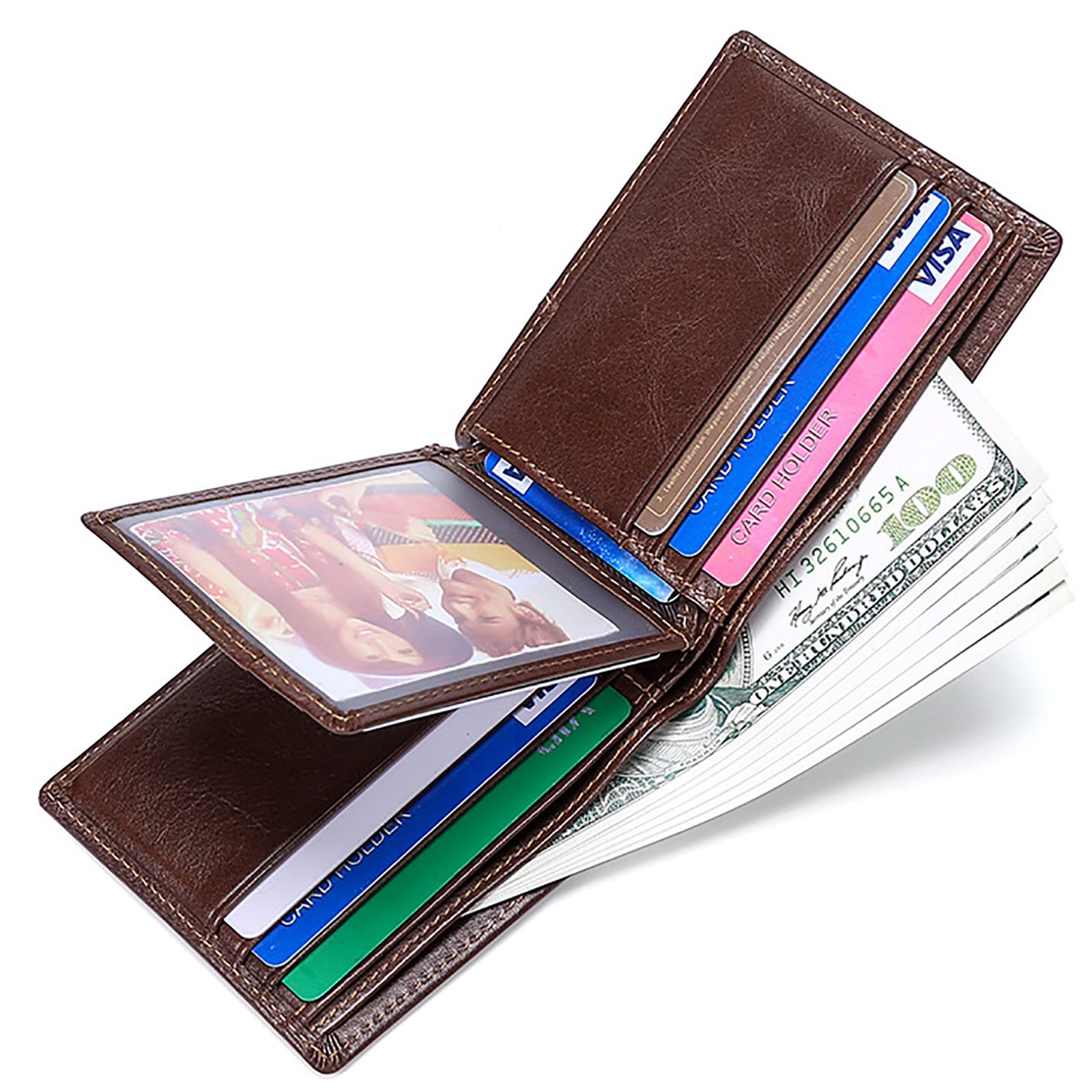 Portafogli, Portafoglio da Uomo con Blocco, 2 Scomparti for Banconote, 1 Finestra for Documenti d'identità, Porta Carte di Credito in Pelle(Unique Colour)