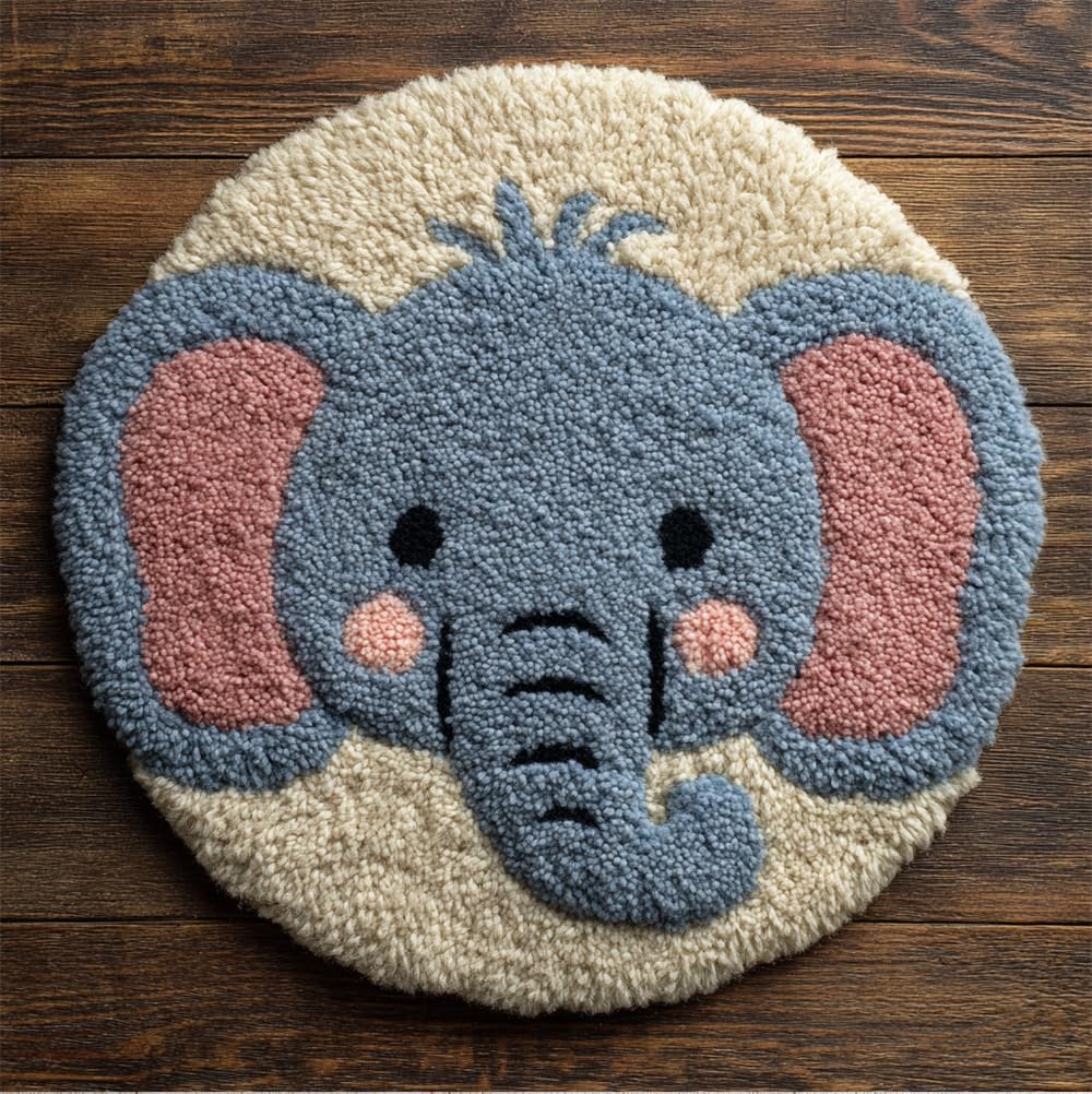Kitphoenix Latch Hook Rug Kit, Diy Latch Hook Cute Little Elephant 20X20inch (50X50cm) Rug Handmade Carpet, Crochet Yarn Embroidery Needlework Hooks Diy Latchs Kit For Beginners, Home Decor