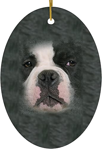 Adornos de Navidad con diseño de retrato de cara de matón americano blanco ovalado 2024, regalos divertidos para propietarios de cachorros de