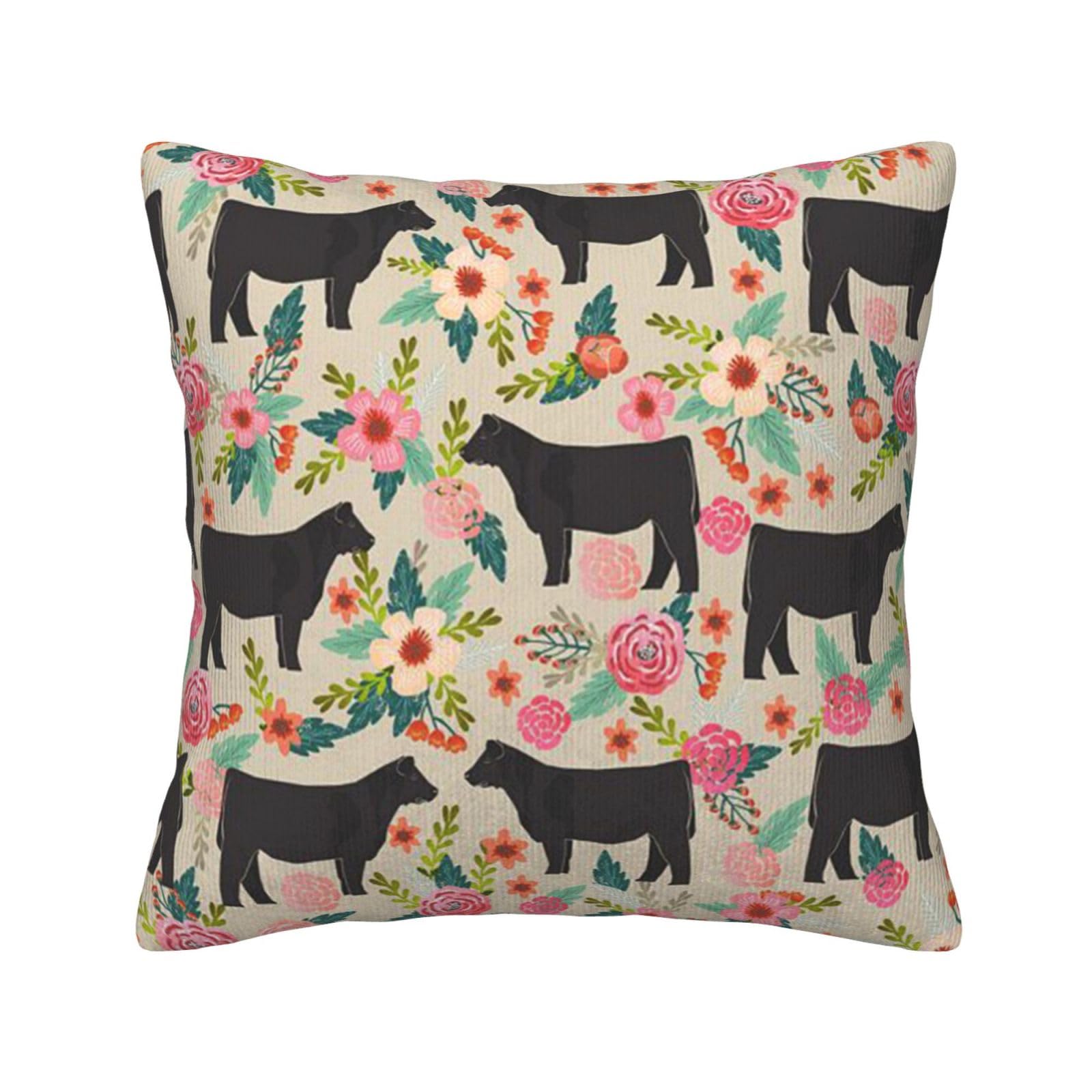 Housse de coussin en velours côtelé motif vache rose 45x45 cm aux finitions soignées