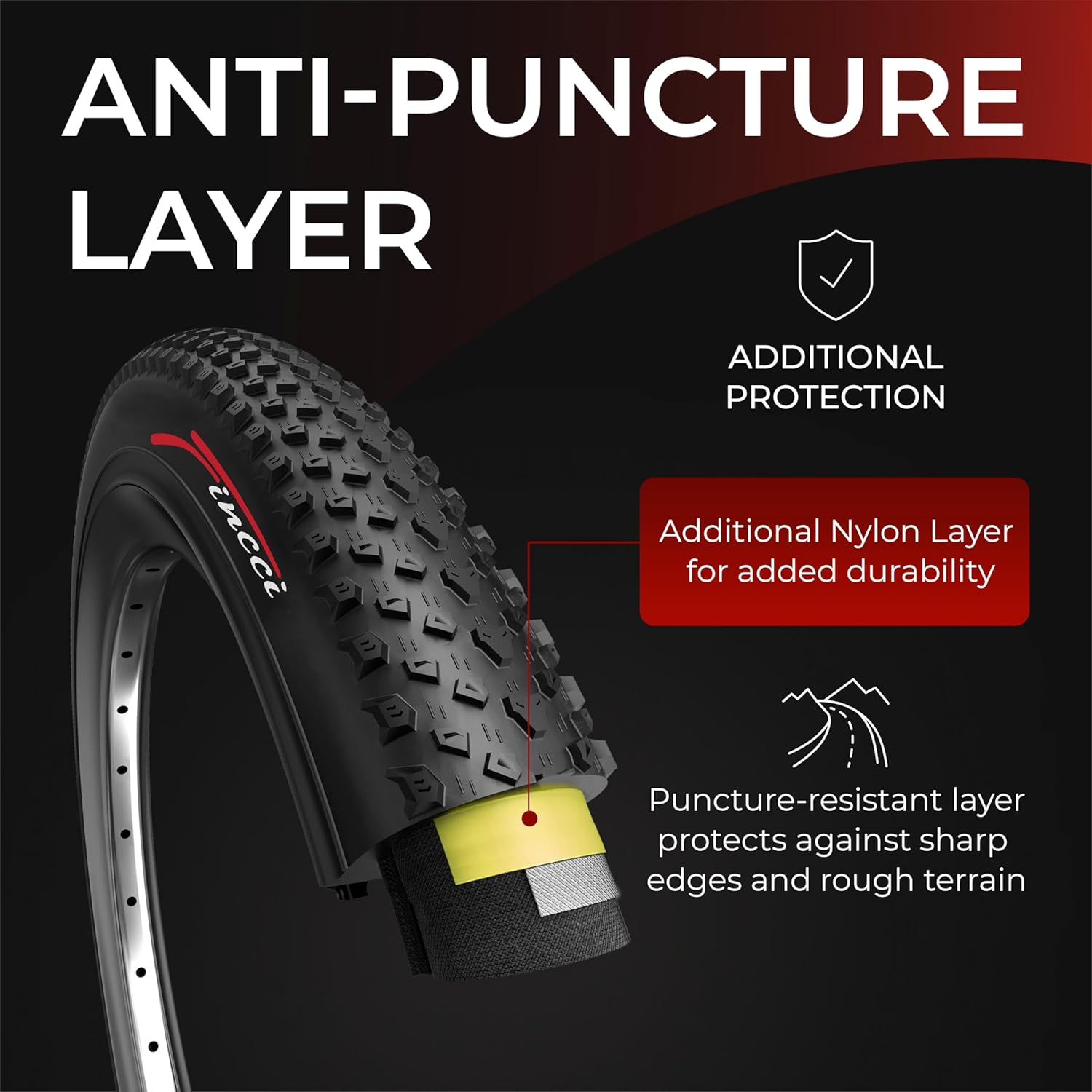 Fincci Foldable 26x2.10 Mountain Bike Tires - 26 Inch Bike Tires with 1mm Nylon Puncture Proof - Black Kevlar 26 Bike Tyre 60 TPI with Cross Country Profile for MTB, XC, Folding, Hybrid Bicycles