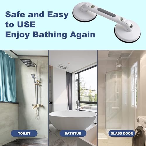 Miniatura 3 de Barra de agarre para ducha para tinas y duchas, agarre fuerte con ventosa, mango de baño, barras de agarre resistentes para discapacitados,
