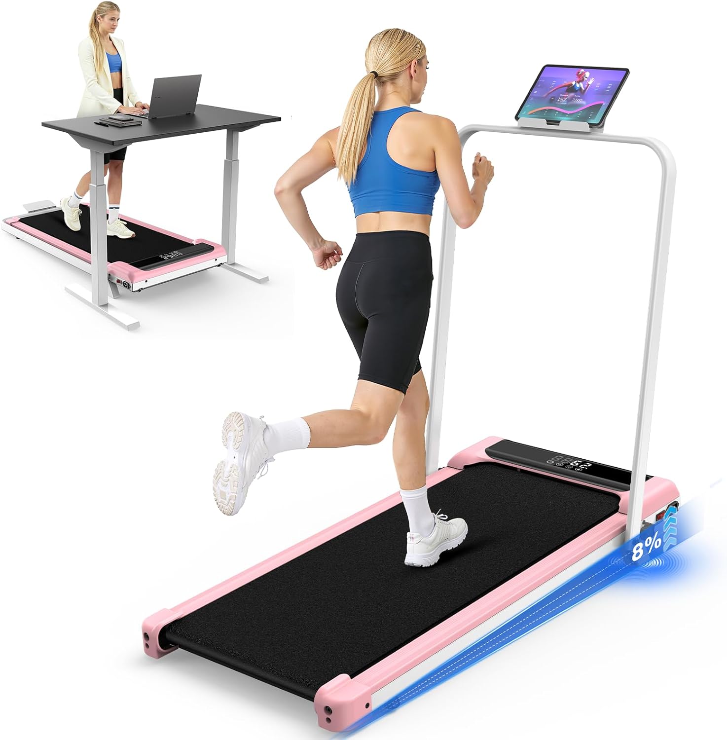Incline Walking Pad, 3.5HP Foldable Portable Treadmill with Handle Bars, Ultra Quiet ≤40dB Under Desk Treadmills for Home Office, 330LB Capacity, Wide Running Belt, LED Display & Remote Control