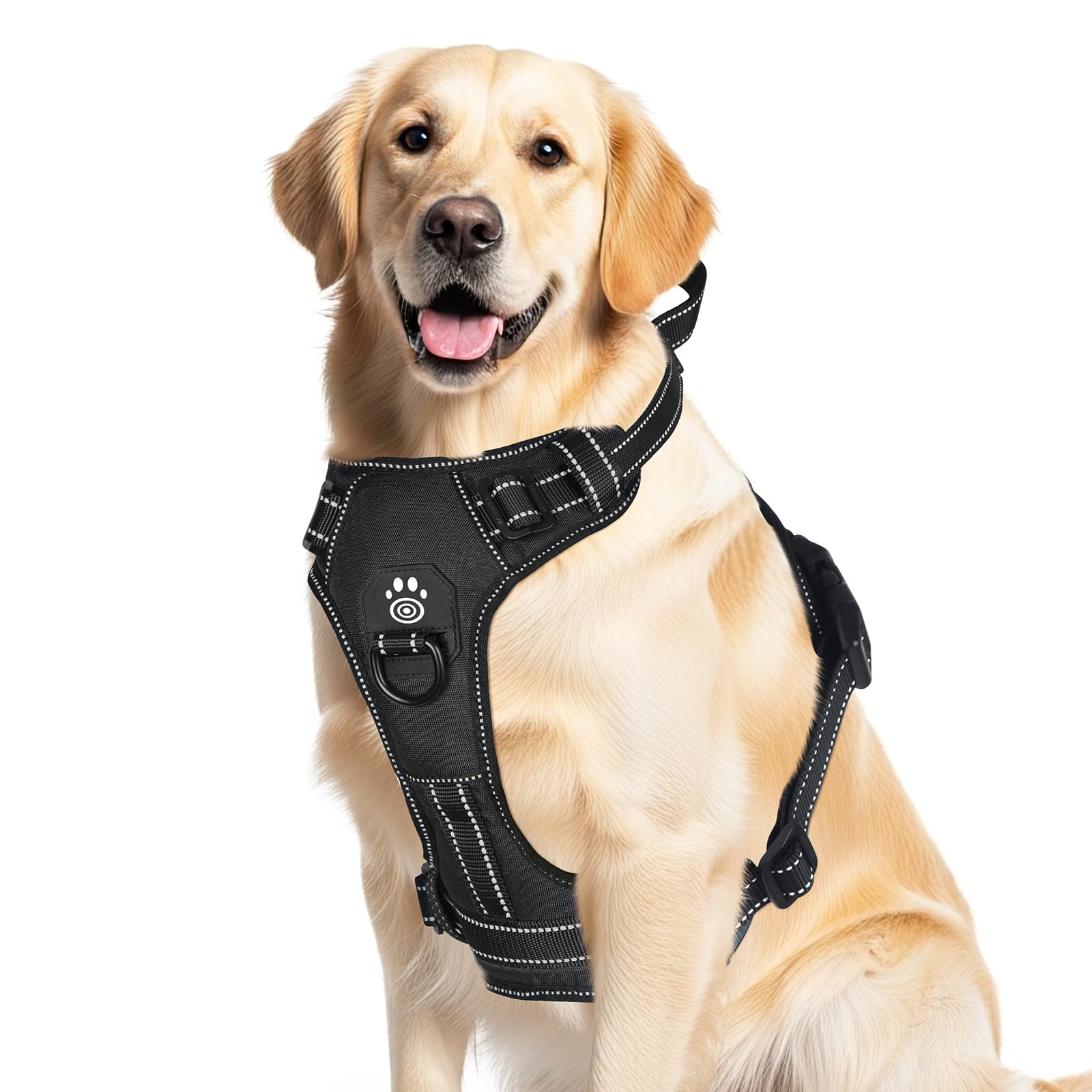 CAWJUG Dog Harness Large Dog No Pull, Reflective No-Choke Harness with 2 Leash Clip, Adjustable Soft Padded Pet Vest Harness, Breathable Easy on and Easy off for Medium and Large Dogs(Black,S)