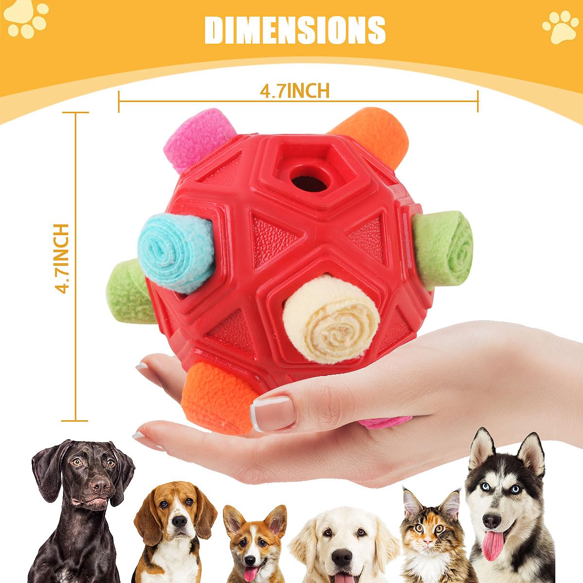 Schnüffelball für Hunde, interaktives Puzzle-Hundespielzeug, fördert natürliche Nahrungssuche, langsames Füttern für Training und Stressabbau, Stoffstreifen, versteckt Lebensmittel, Kauspielzeug für
