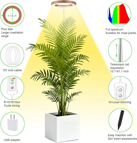 Miniatura 33 de yadoker Luz de cultivo de plantas, luz LED de espectro completo para plantas de interior, altura ajustable, temporizador automático, bajo voltaje
