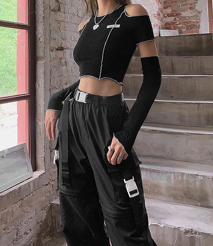 Camicetta Donna Spalle Scoperte Increspata – Maniche Lunghe, Slim Fit, Y2K Asimmetrico