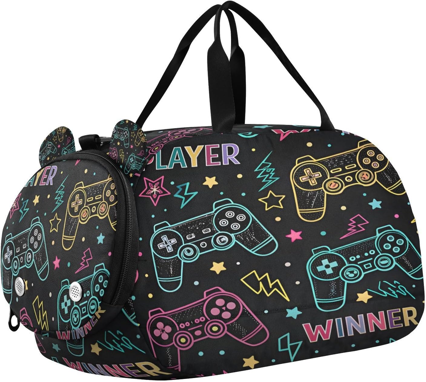 Gaming Controller Gamepad Travel Duffle Bag for Kids Water Resistant Sport Gym Bags for Girls Boys Sleepover Weekender Overnight Tote
