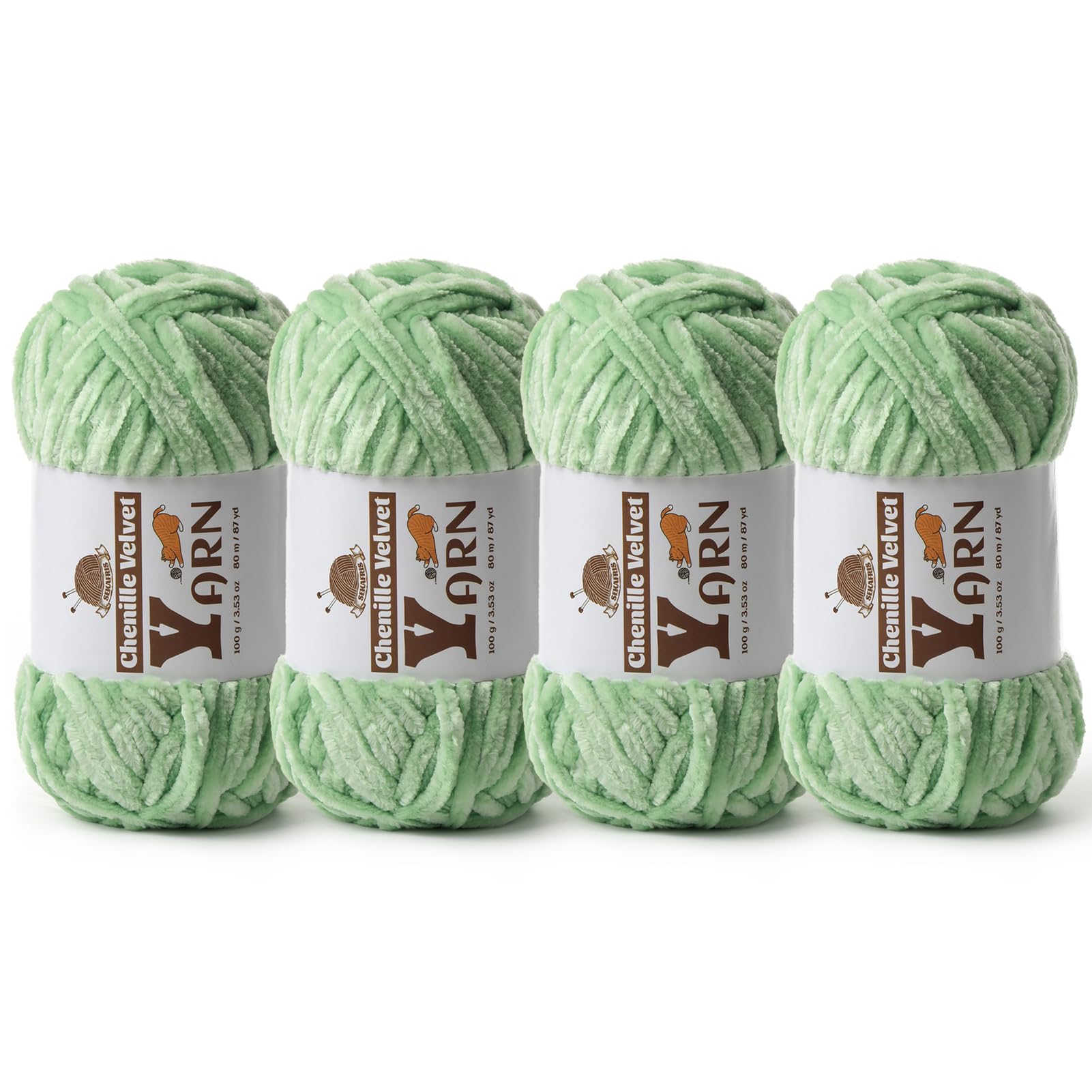 Chenille Crochet Light Green Yarn 4 Pack