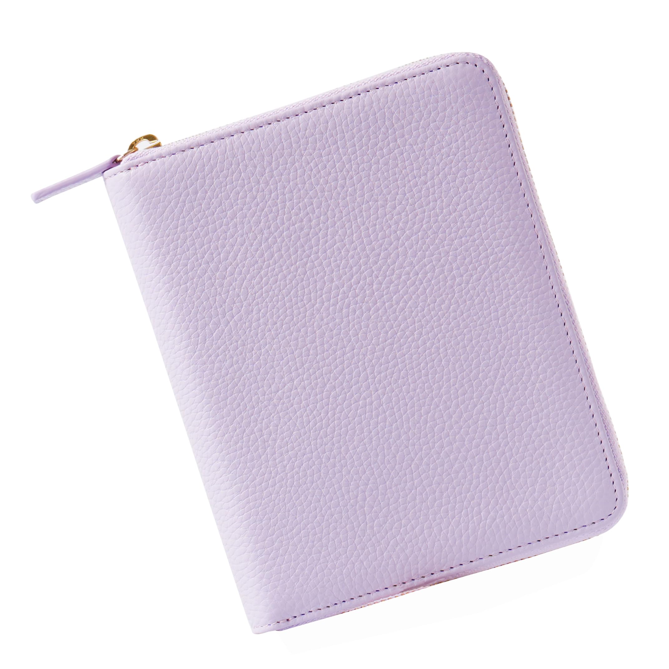 Moterm Zipper Leather Case for A6 Notebooks - Fits Hobonichi, Stalogy and Midori MD Planner (Pebble Lavender)