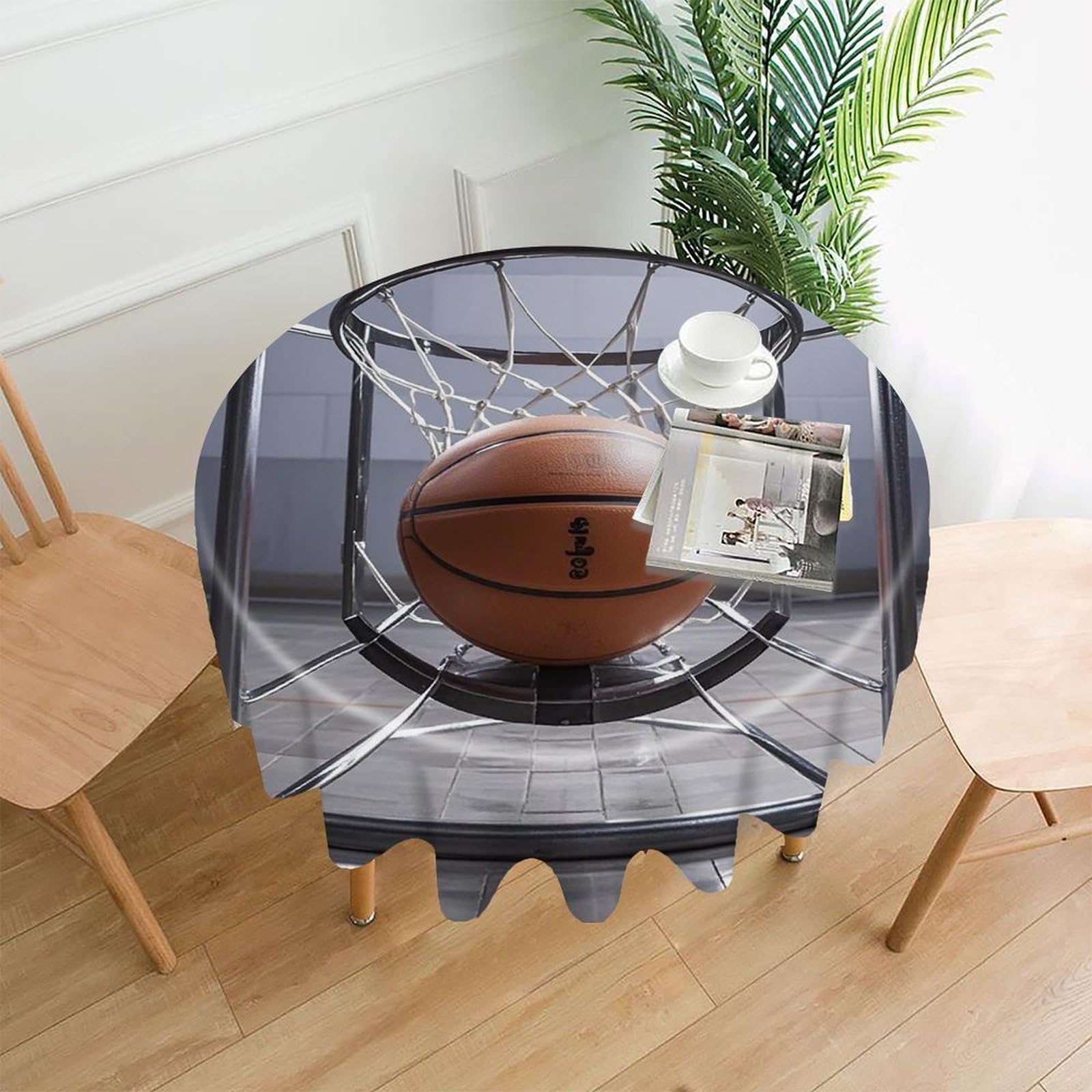 VstaDank Basketball Table Cloth Fashions Washable Round Tablecloth Decorative Table Cover Comfortable Straight Edge Tablecover for Dining Kitchen Party Outdoor 60 Inch
