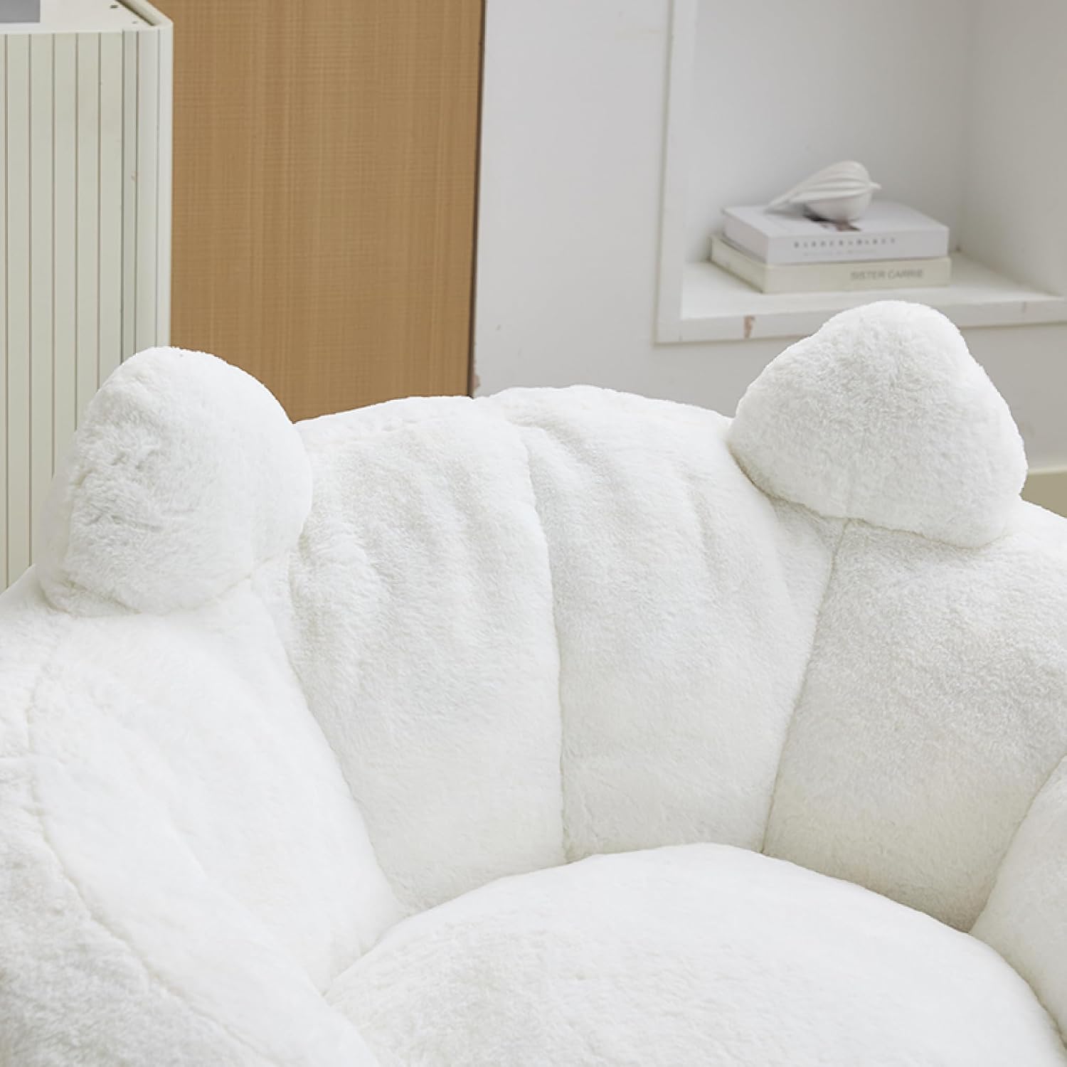 Cat Shaped Bean Bag Chair for Adults, Foam Filled Lounge Sofa with Tail Design, No Assembly Compressed Couch with Handle, Cute Lazy Chair for Living Room Bedroom, White