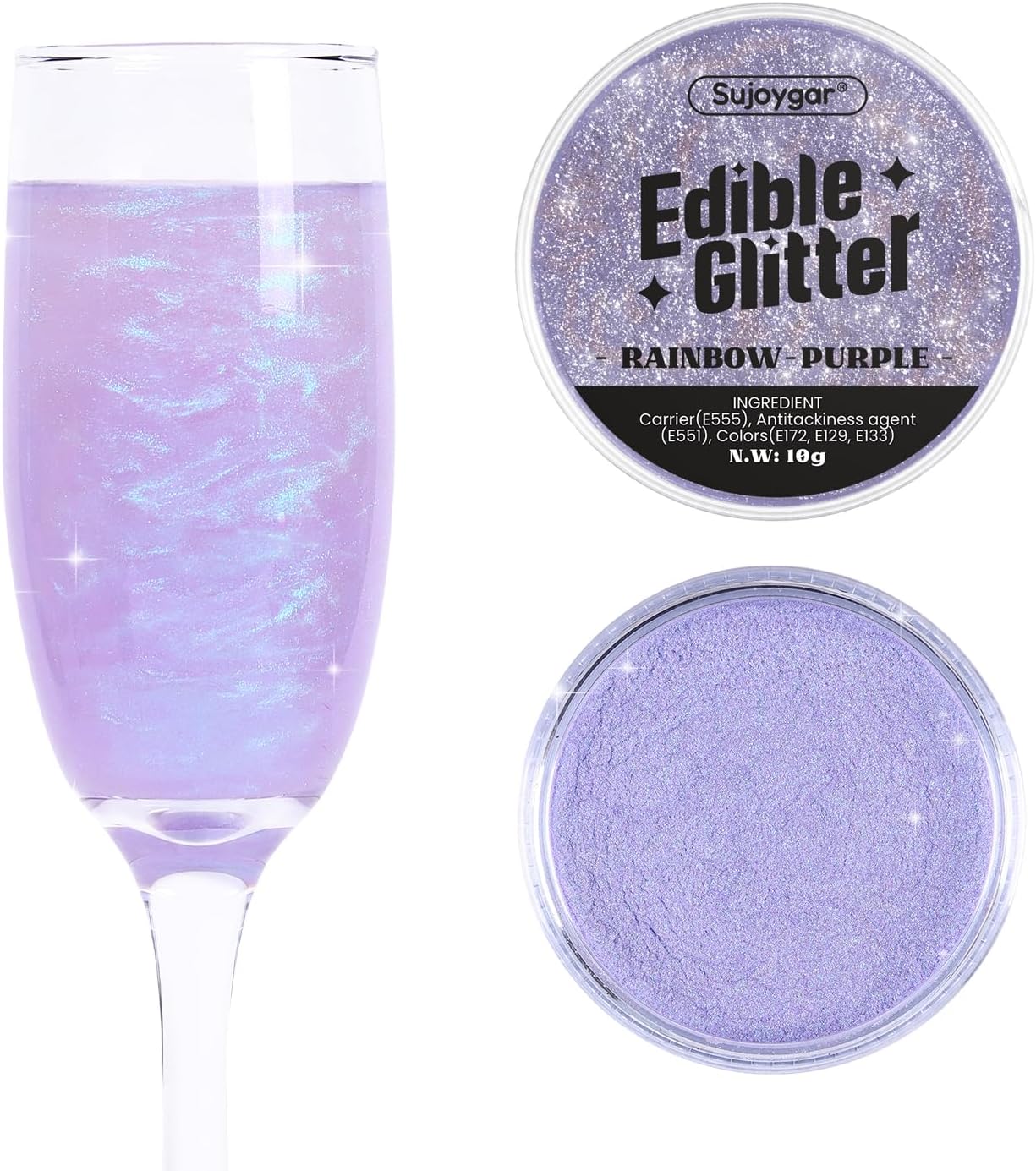 (10g) Iridescent Purple Edible Glitter for Drinks, Cocktails, Cakes - 100% Food Safe Cake Glitter Dust Edible - Fancy Sprinkles Edible Glitter Bulk for Mermaid Party Food Decoration - No Taste