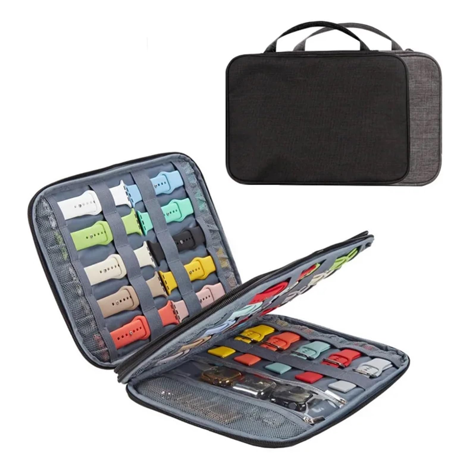 Uhrenarmband-Organizer – Uhrenarmbandhalter, Tragetasche, Aufbewahrungstasche, Reisetasche for Damen und Herren, die meisten Uhrenarmbandgrößen zur Aufbewahrung von Uhren(Double Layer BlacK)