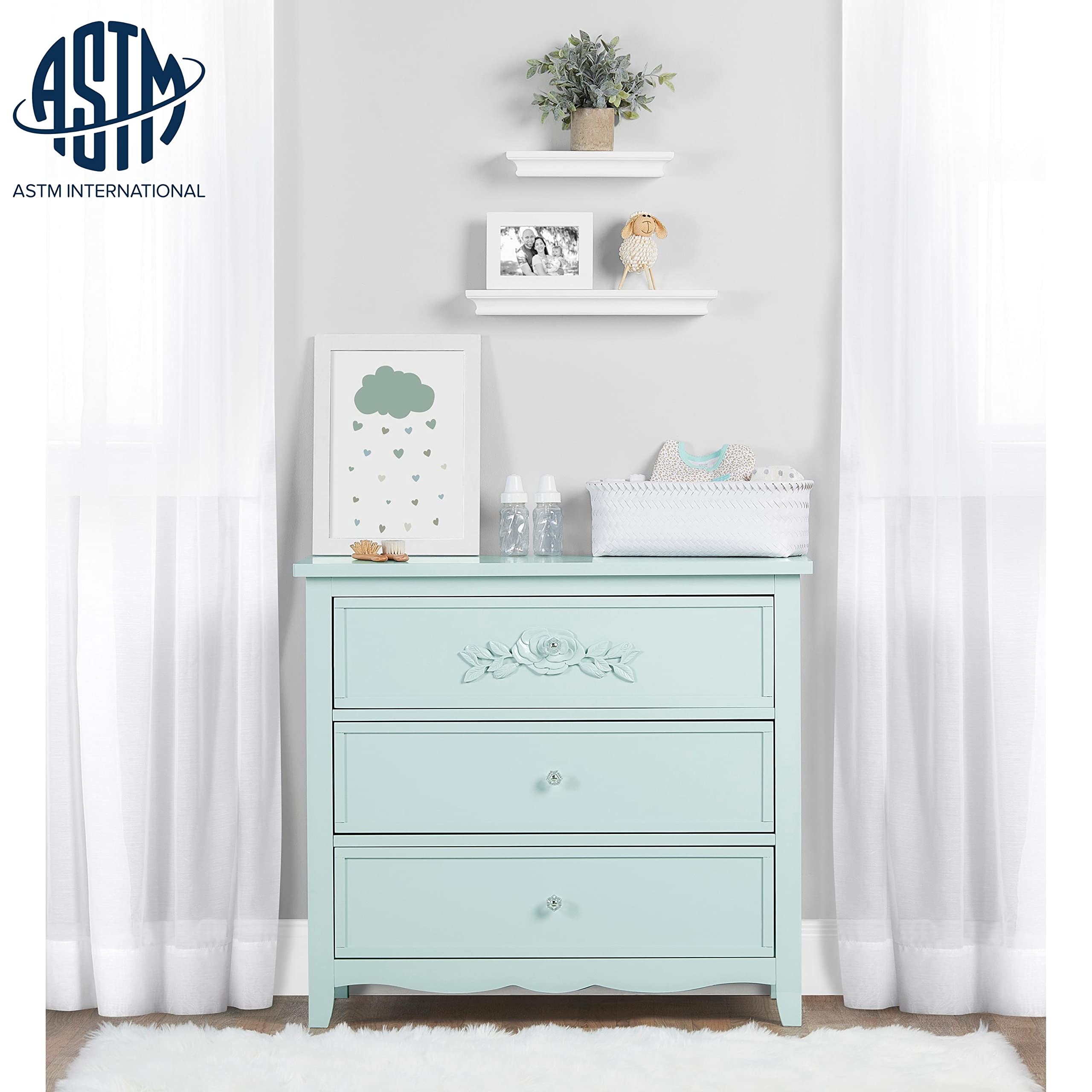 Evolur Sweetpea Baby Rose/Tiana Three Drawer Dresser, Seafoam Green :  Amazon.ae: Baby Products