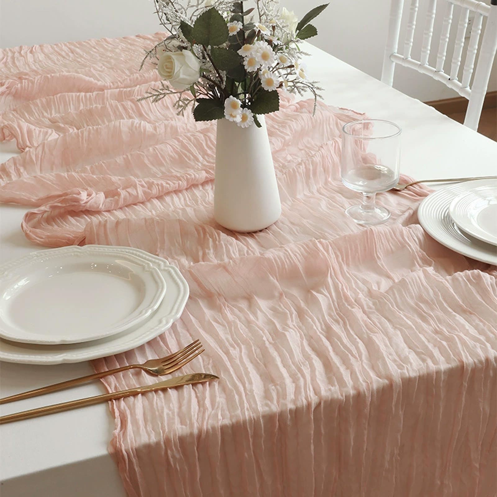 Camino de mesa de tul rosa vintage traslúcido de tela de encaje de temporada para manualidades, bodas, cumpleaños, fiestas, picnics, decoración de Navidad, 10 paquetes (90 x 400 cm)