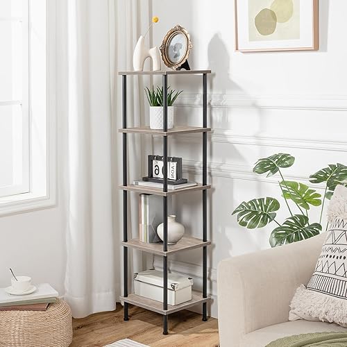Miniatura 4 de HOOBRO Estante esquinero de 5 niveles, estante de exhibición cuadrado de esquina, estante alto para plantas, estantería para espacios pequeños, sala