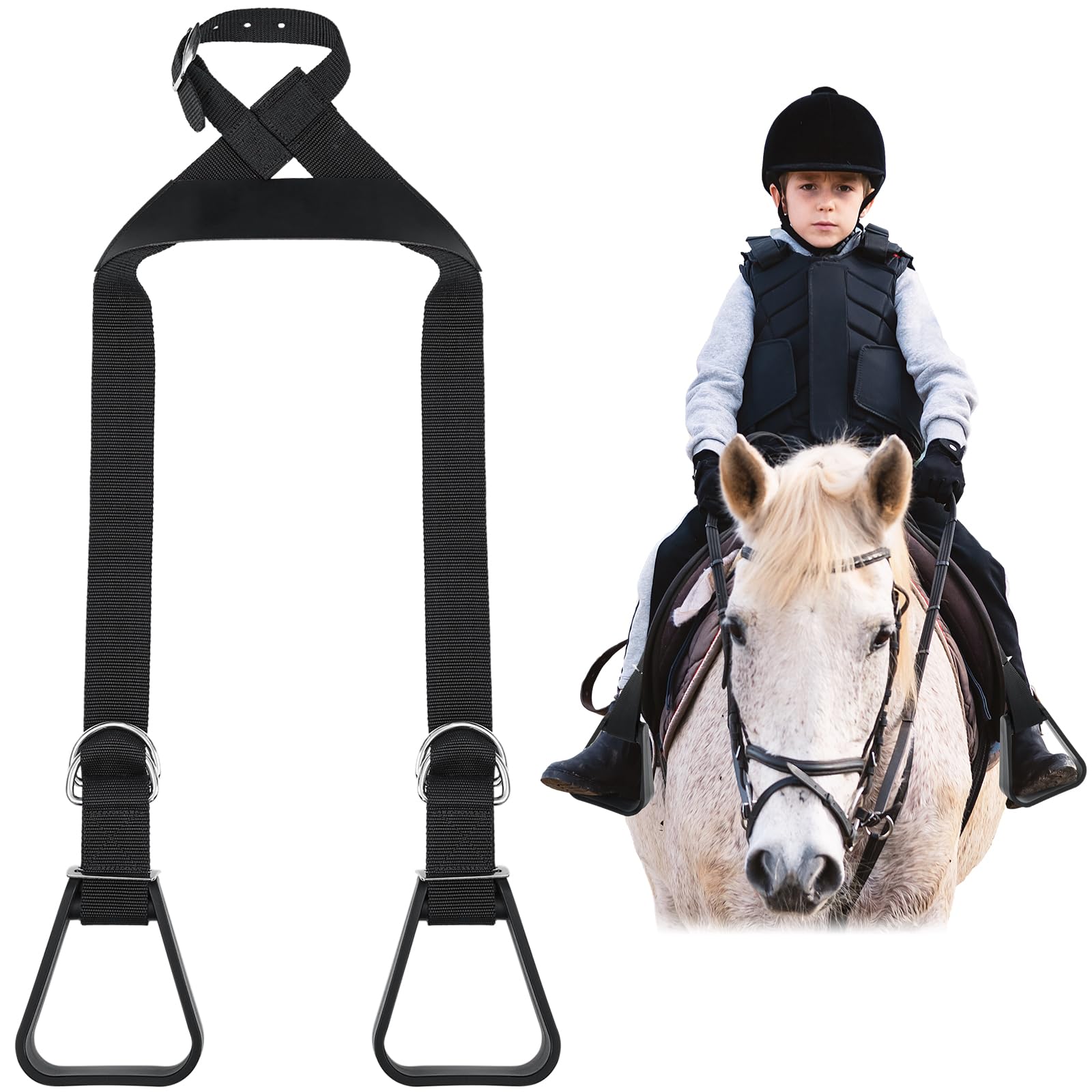 Simgoing Kids Western Stirrups Adjustable Nylon Straps Equestrian Safety Stirrups for Youth Riding Accessories, Height Below 140 cm