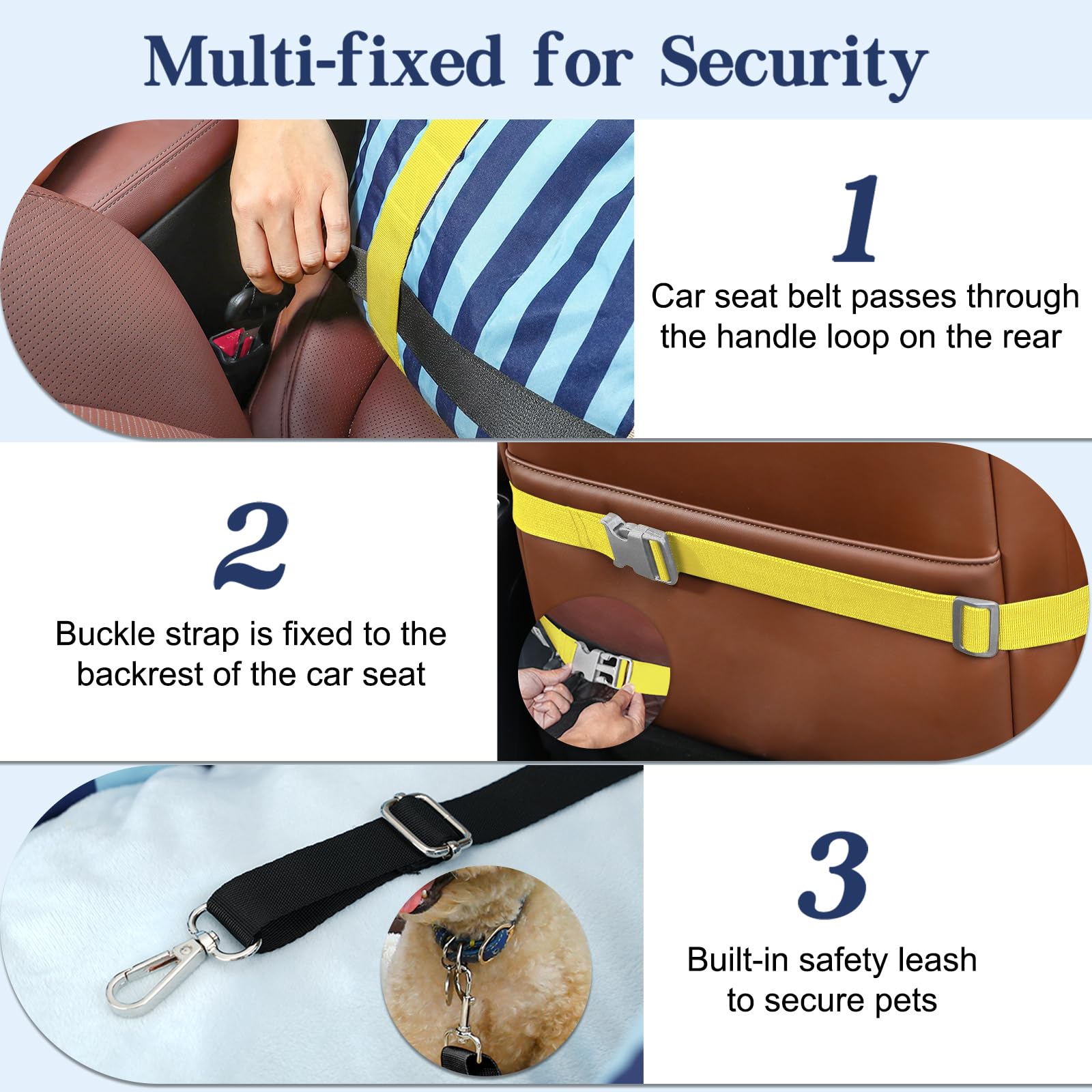 Pawaboo Asiento de Coche para Perros Mascotas, Transportín de Coche Perros con Hebilla Fija y Correa de Seguridad para Cachorros de hasta 25lbs, Cama Perro Coches Resistente al Agua