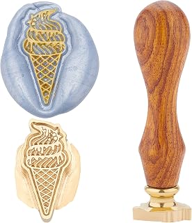 CRASPIRE Wax Seal Stamp Ice Cream Vintage Sealing Wax Stamps Removable Brass Head Sealing Stamp with Wooden Handle for Wedding Invitations Valentine's Day Envelope Christmas Thanksgiving Gift Wrap