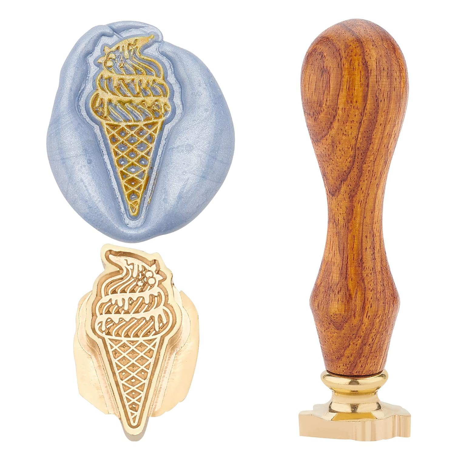 CRASPIRE Wax Seal Stamp Ice Cream Vintage Sealing Wax Stamps Removable Brass Head Sealing Stamp with Wooden Handle for Wedding Invitations Valentine's Day Envelope Christmas Thanksgiving Gift Wrap